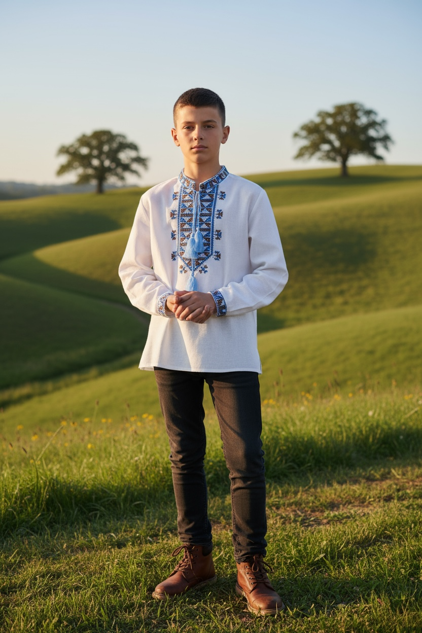 Boys White Vyshyvanka Cotton Long Sleeve In Ukrainian Traditions
