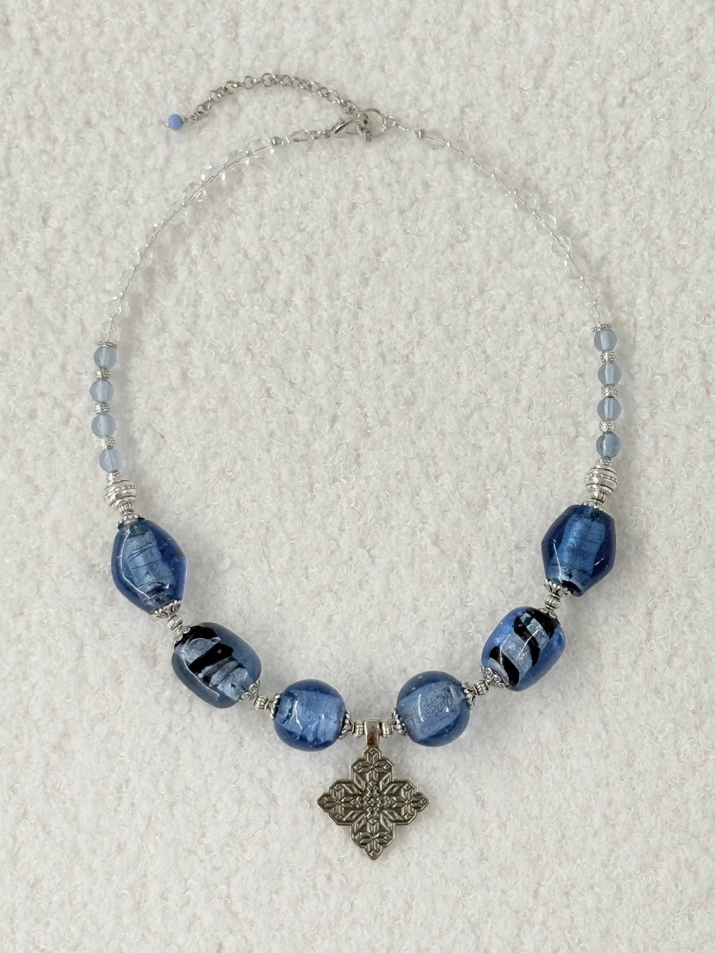 Blue Murano Glass Necklace with Symbolic German Silver Pendant