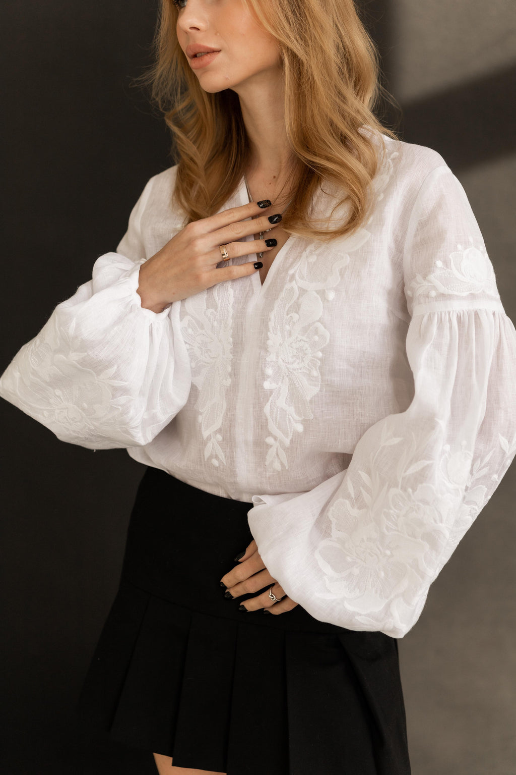 White Linen Embroidered Blouse “Nizhnist”