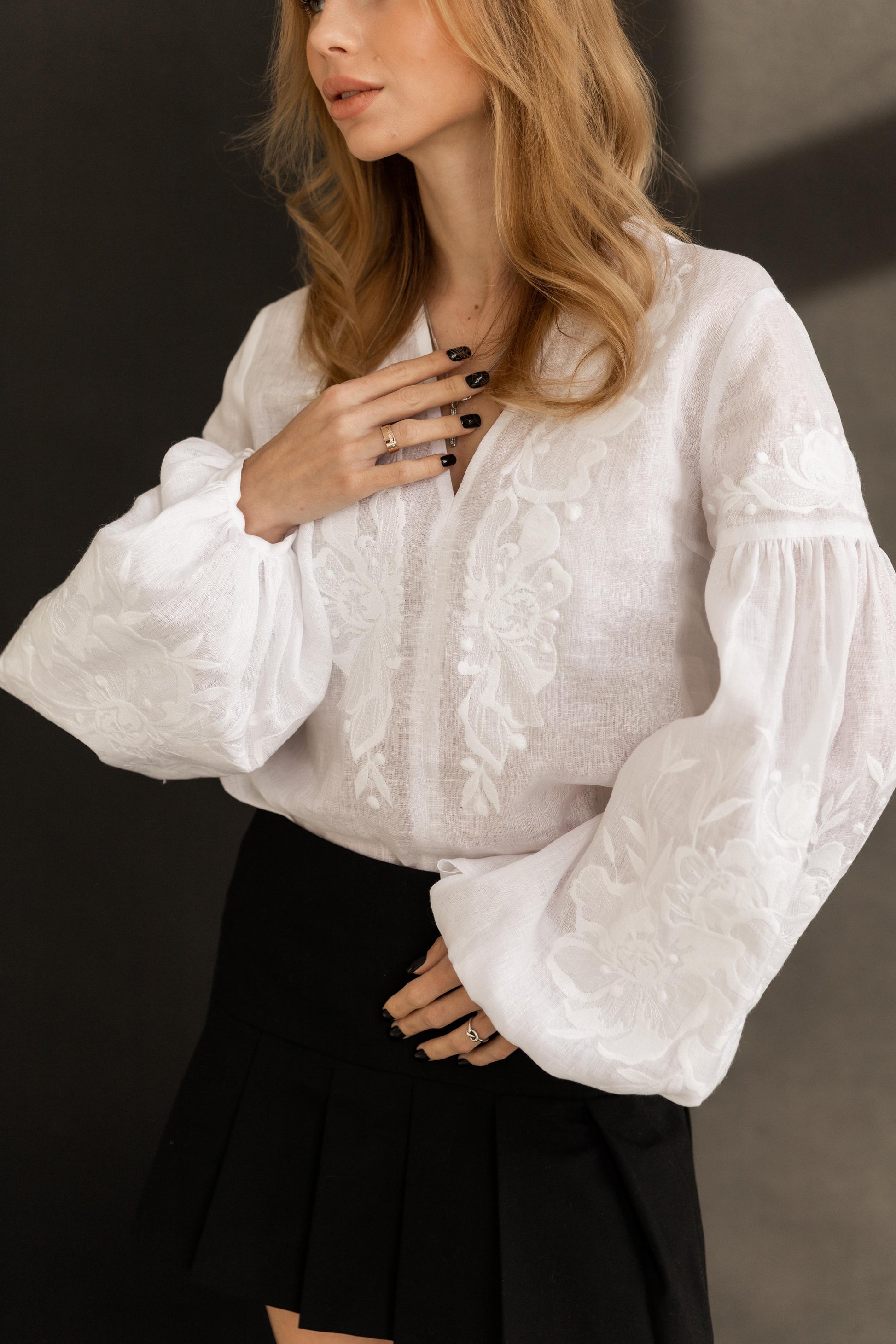 White Linen Embroidered Blouse “Nizhnist”