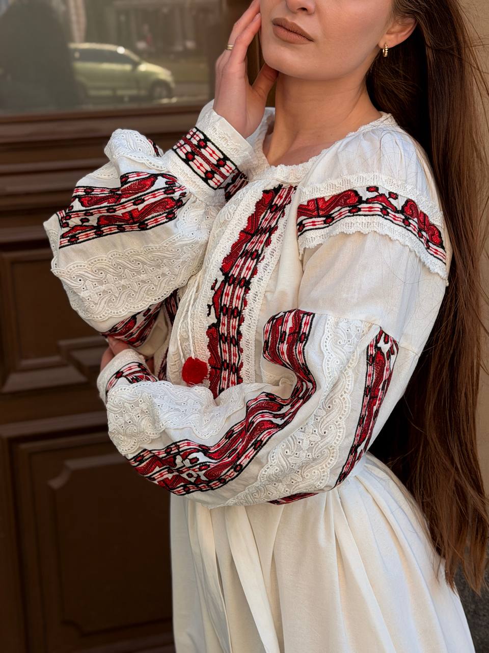 White Embroidered Midi Dress with Cotton Lace