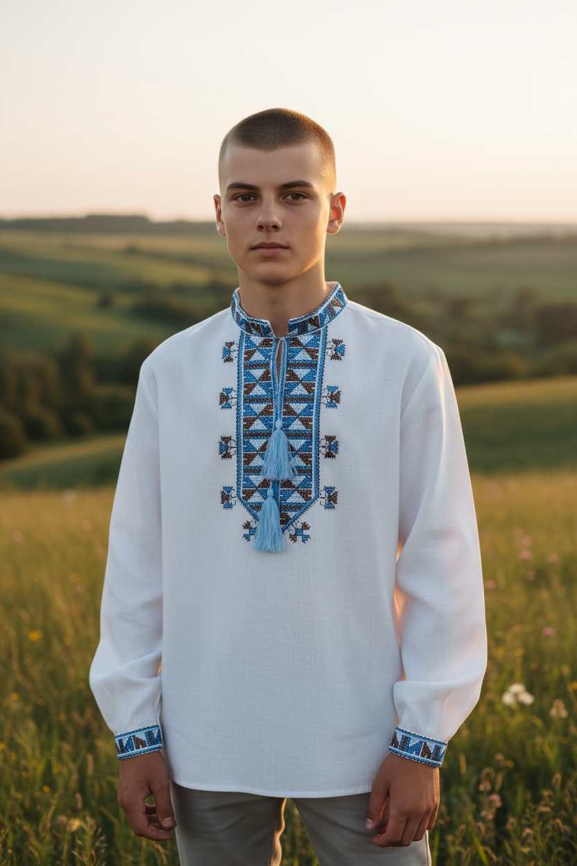 Boys White Vyshyvanka Cotton Long Sleeve In Ukrainian Traditions