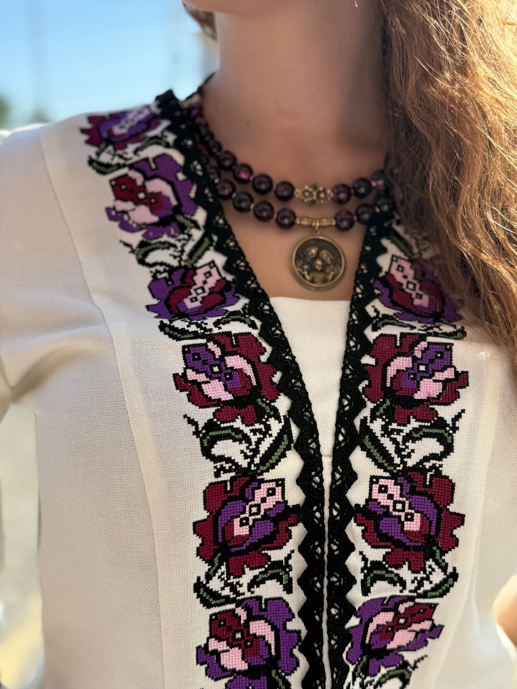 Women’s Embroidered Shirt "Tulips" – Cream Ukrainian Vyshyvanka with 3/4 Flared Sleeves