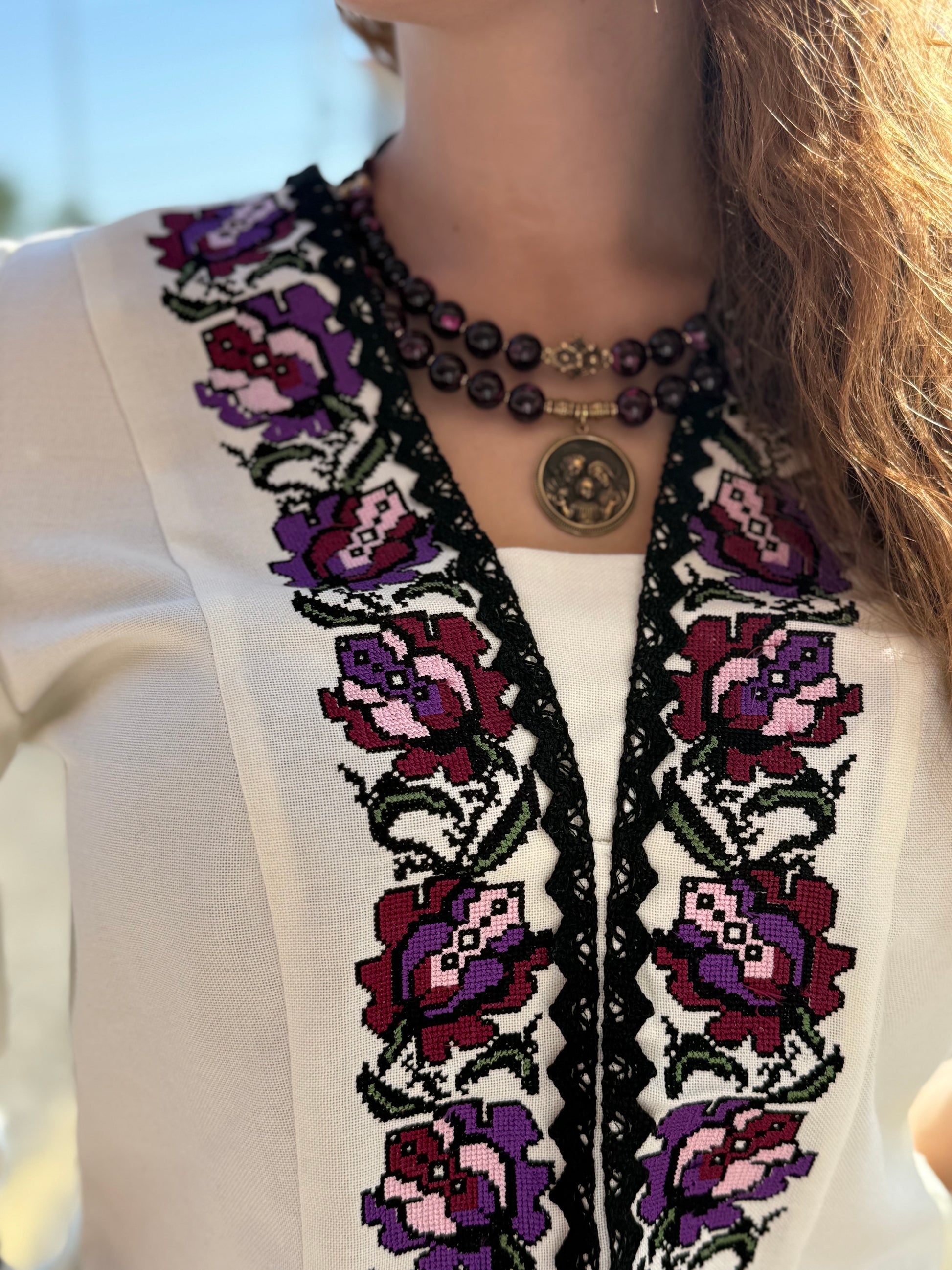 Women’s Embroidered Shirt "Tulips" – Cream Ukrainian Vyshyvanka with 3/4 Flared Sleeves