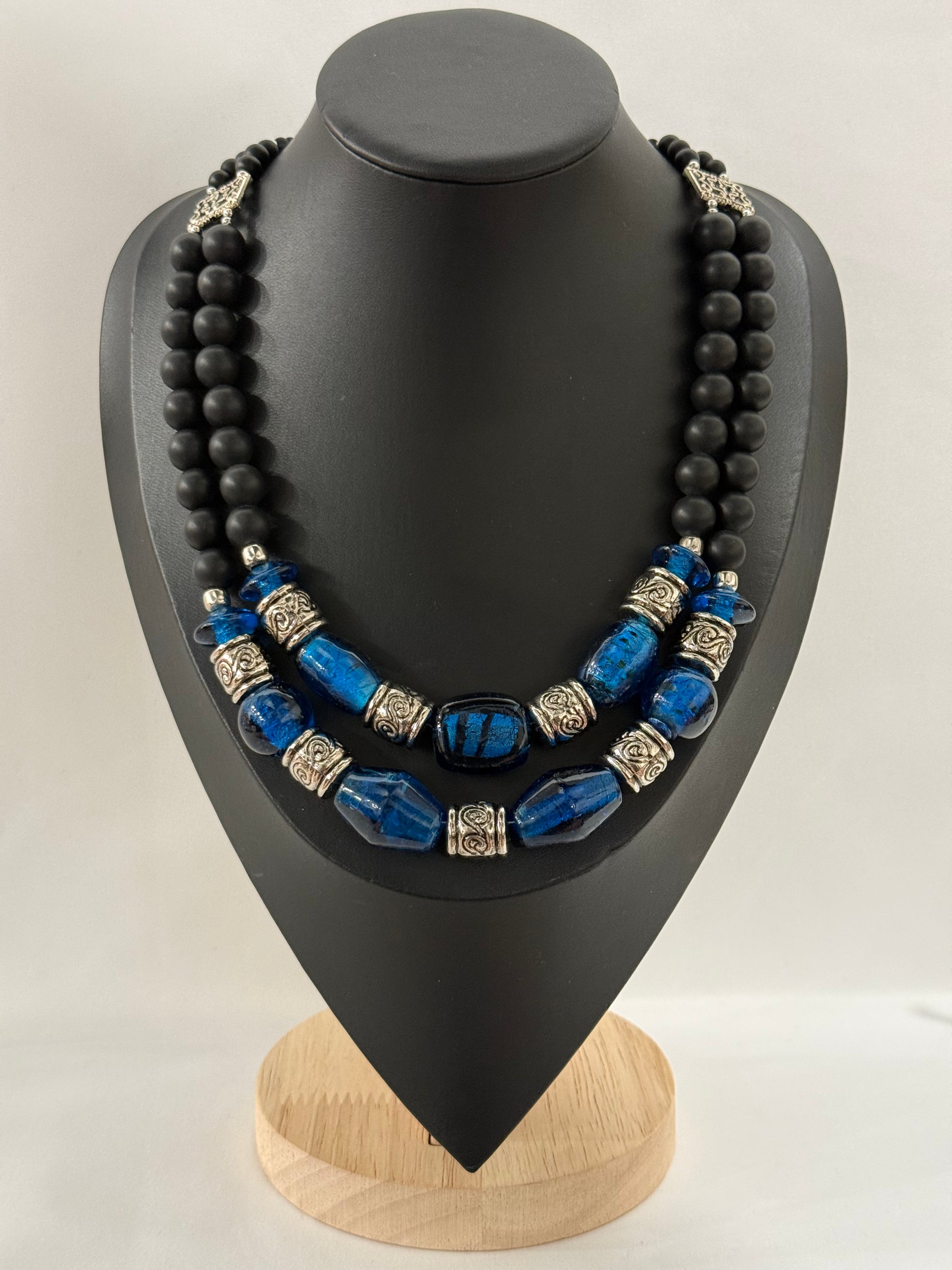 Necklace in Vintage Murano Dark Blue Glass | Two Strands