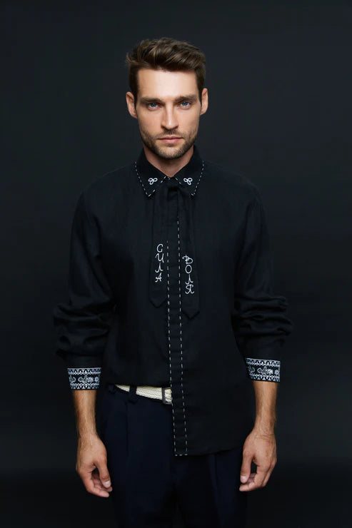 Men’s Embroidered Shirt "Yaroslav" – Black Ukrainian Vyshyvanka