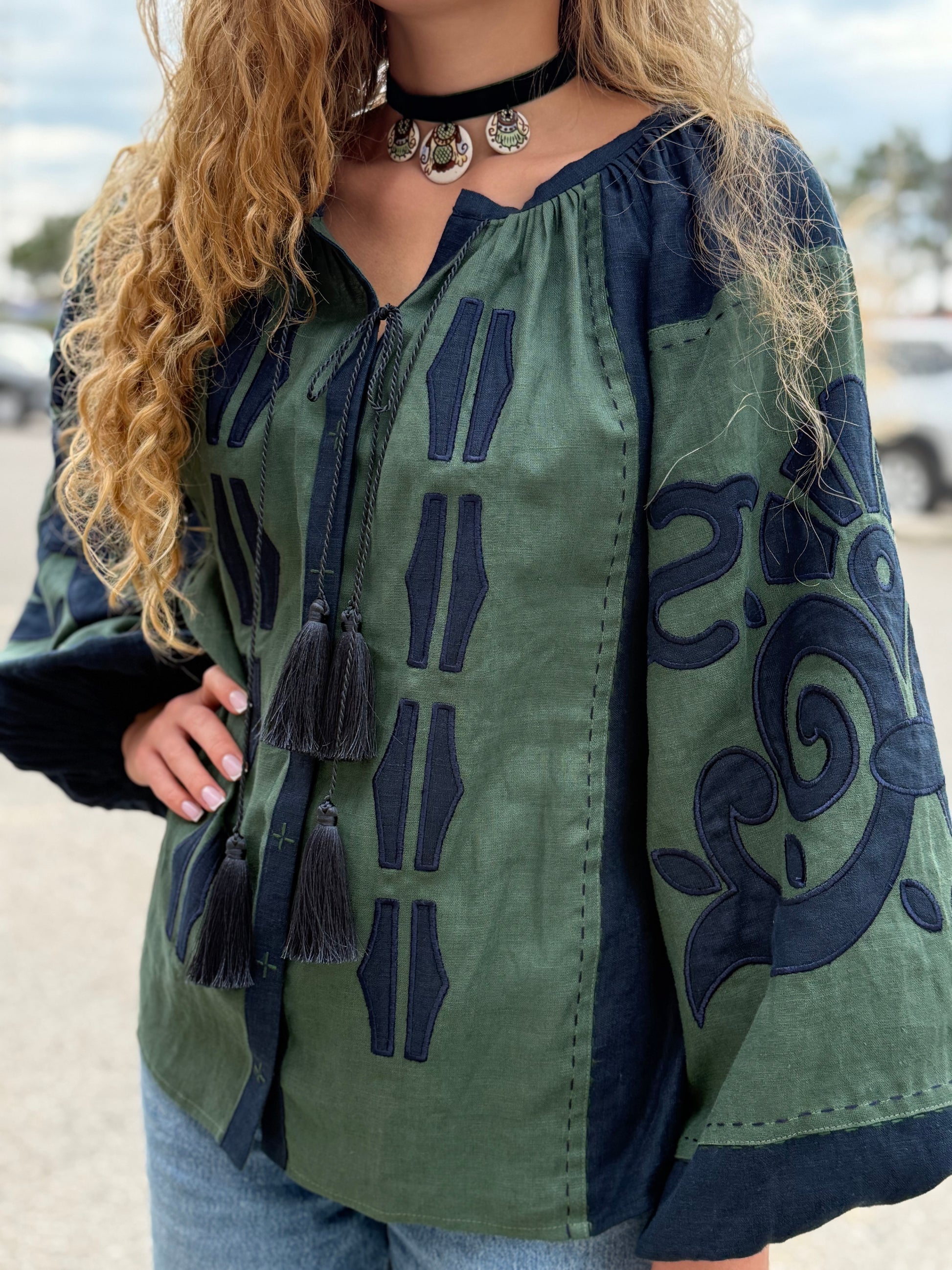 Blue-Green Linen Blouse