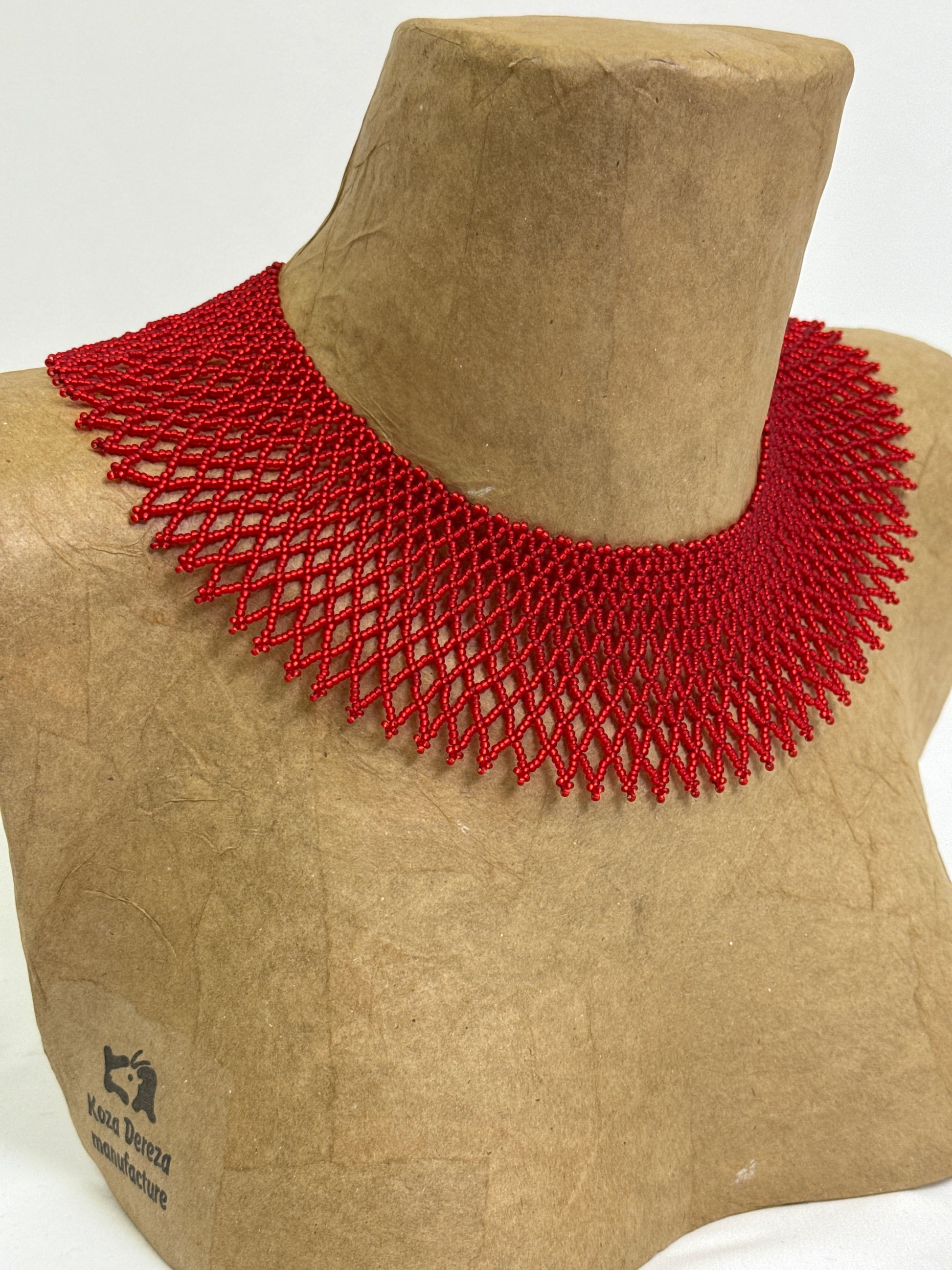 Beaded Necklace "Red Weaving"