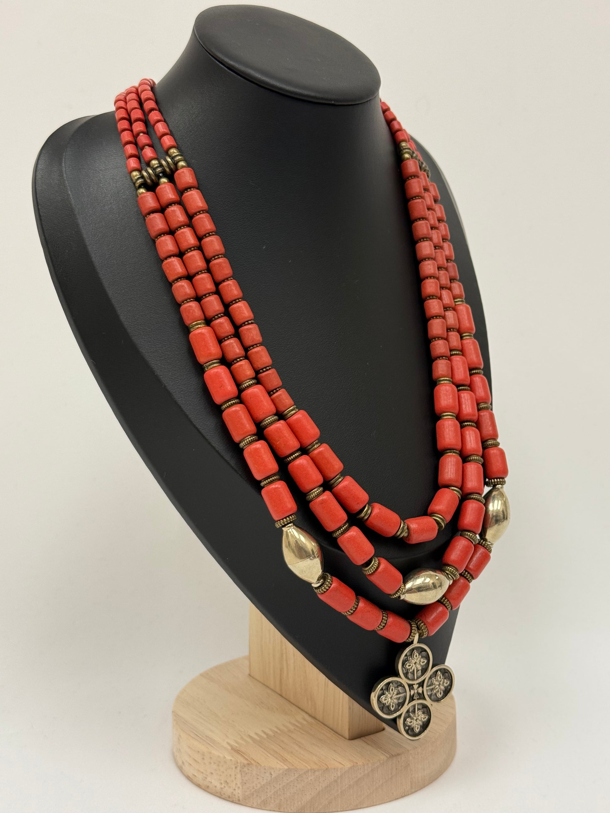 Three-Strand Necklace – Kosiv Ceramics with German Silver & Brass Accents