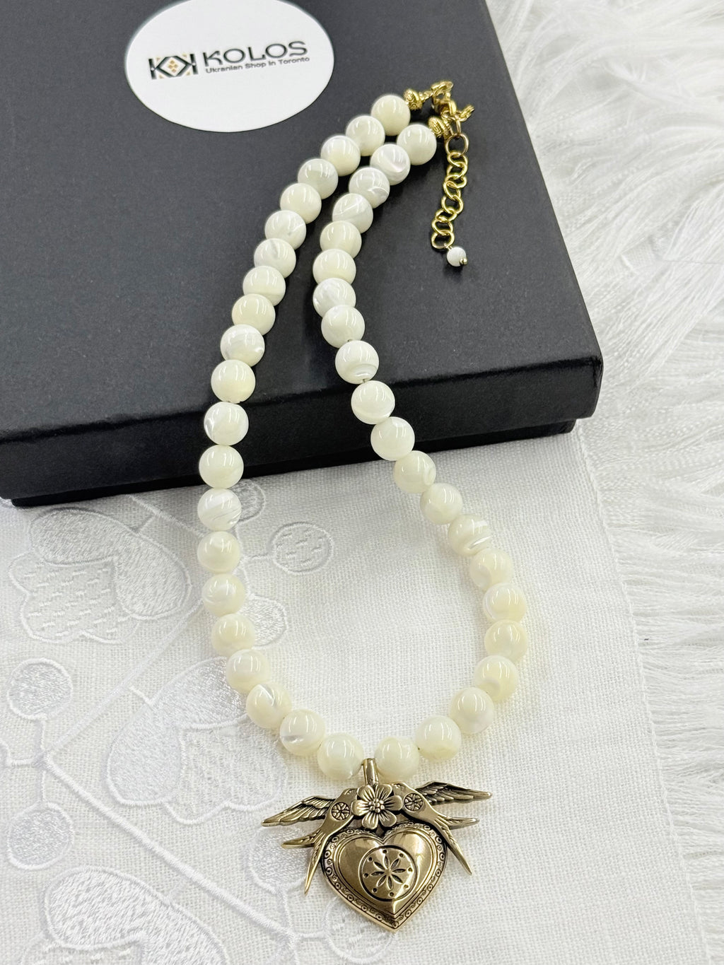 Mother of Pearl Necklace with “Yahnusok” Brass Pendant