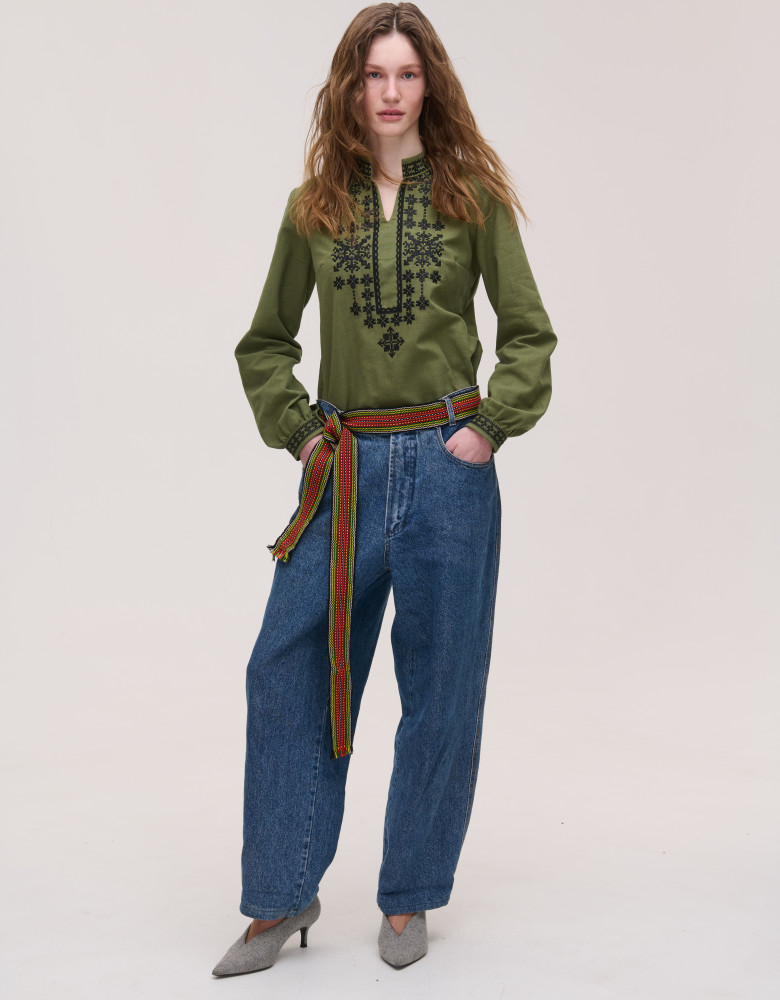 Women's Khaki Embroidered Shirt Nezlamni