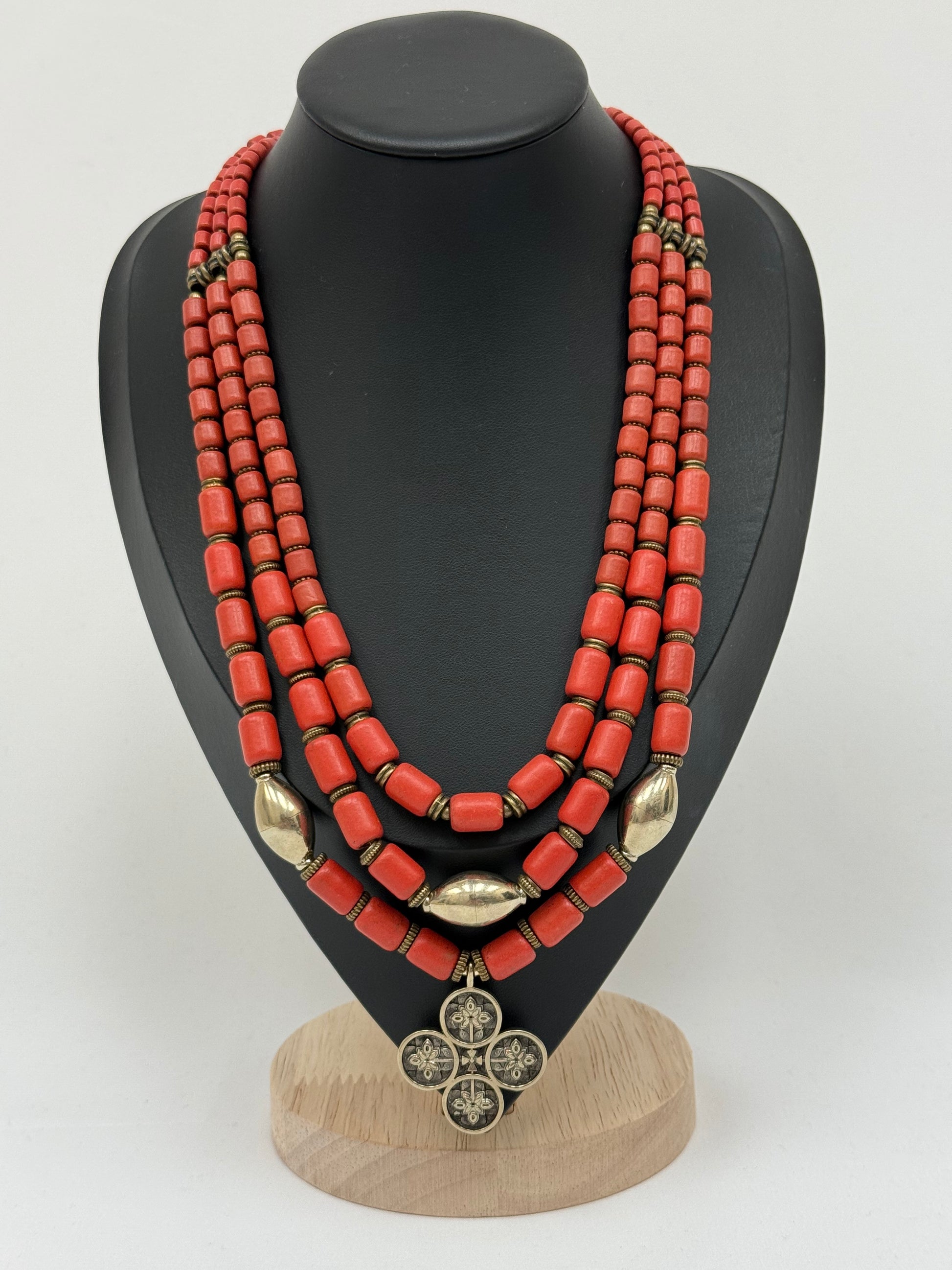 Three-Strand Necklace – Kosiv Ceramics with German Silver & Brass Accents