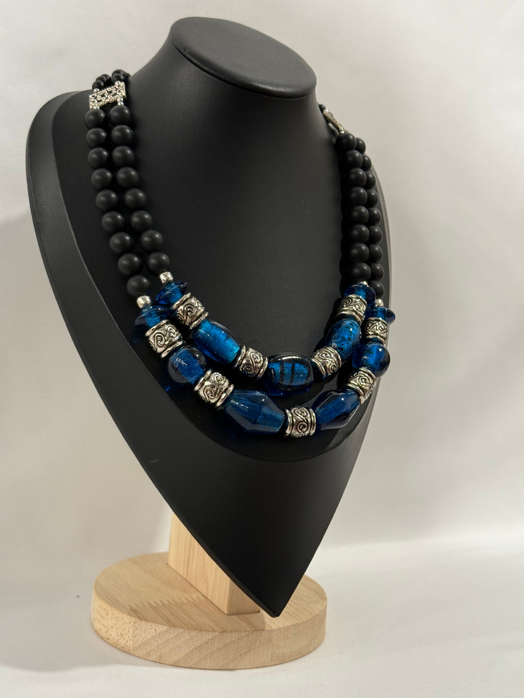 Necklace in Vintage Murano Dark Blue Glass | Two Strands