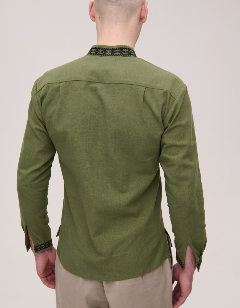 Men’s Embroidered Shirt "Nezlamni" – Khaki Ukrainian Vyshyvanka