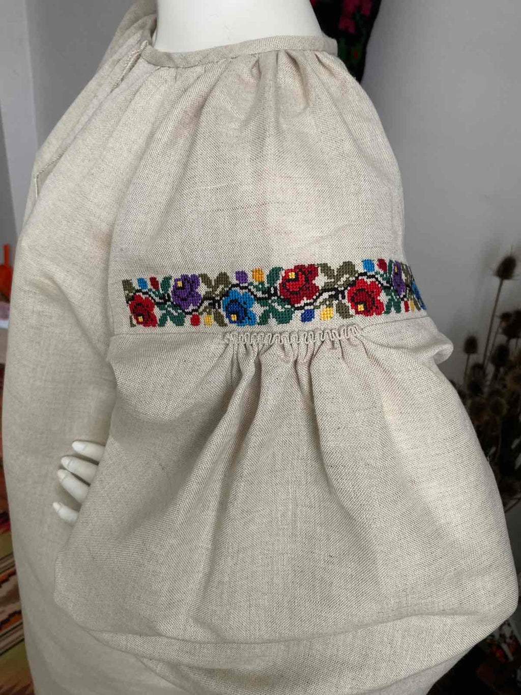 Women’s Long Linen Shirt with Traditional Embroidery