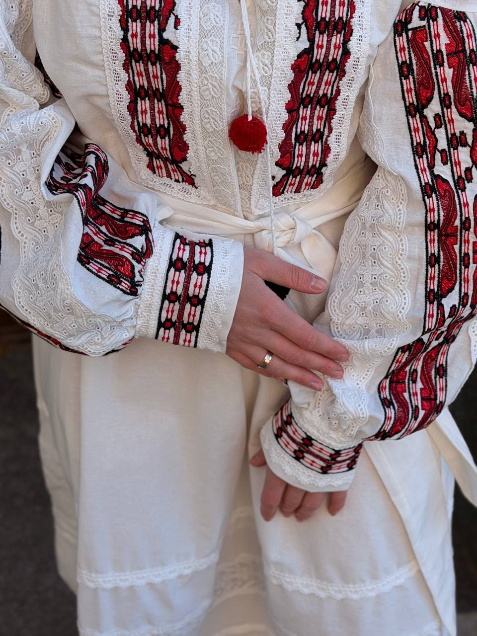 White Embroidered Midi Dress with Cotton Lace