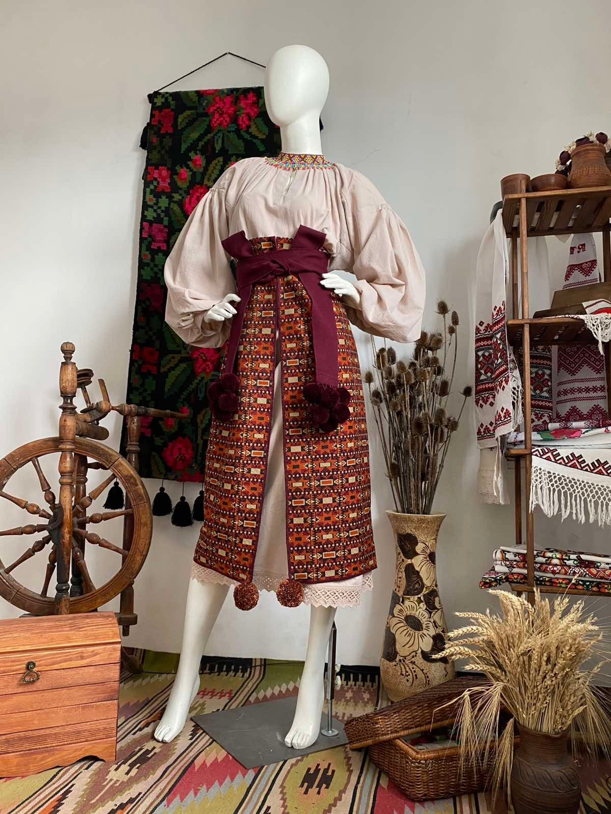 Traditional Ukrainian Plakhta Wrap Skirt Burgundy