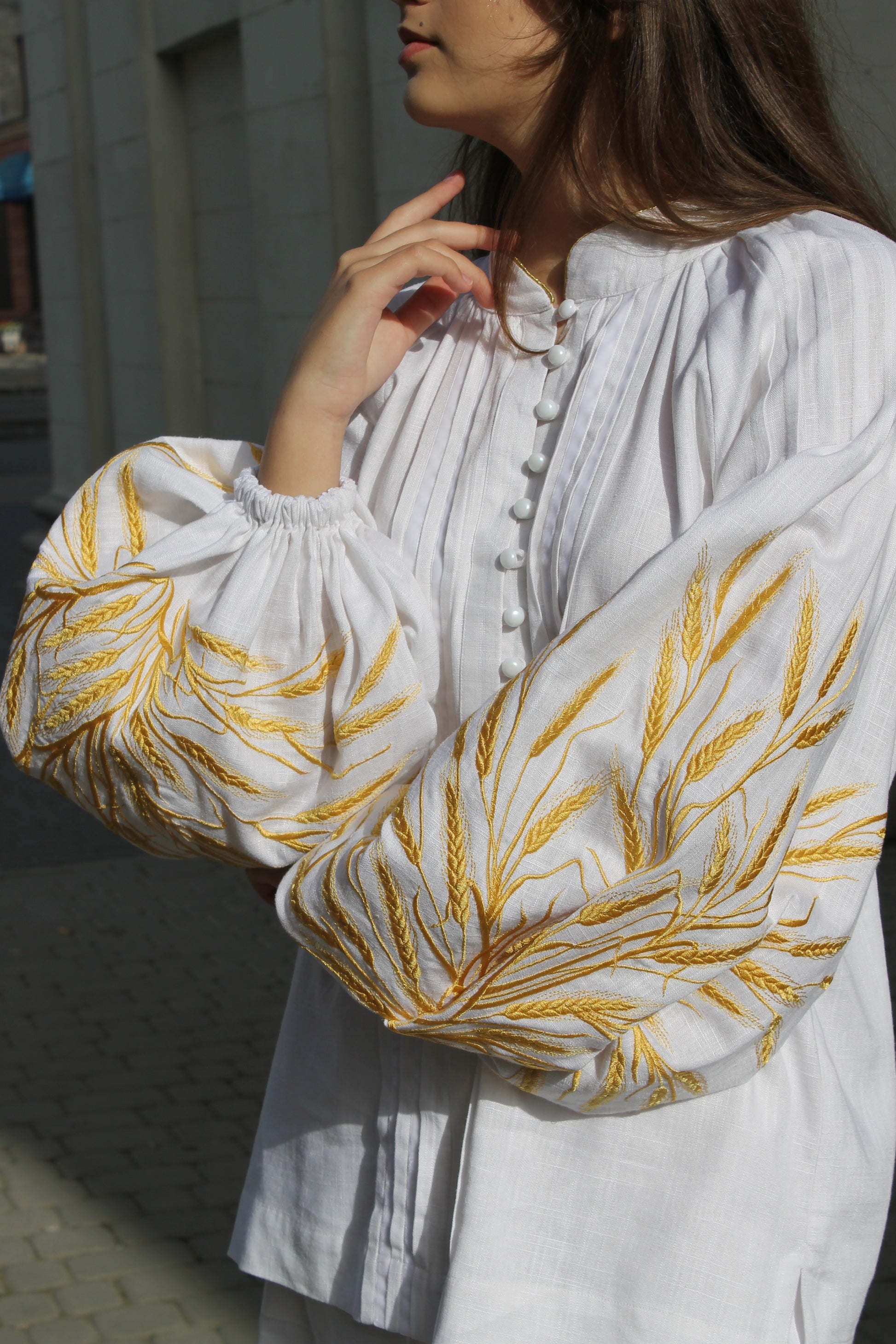 White Linen Blouse With "Wheat" Embroidery