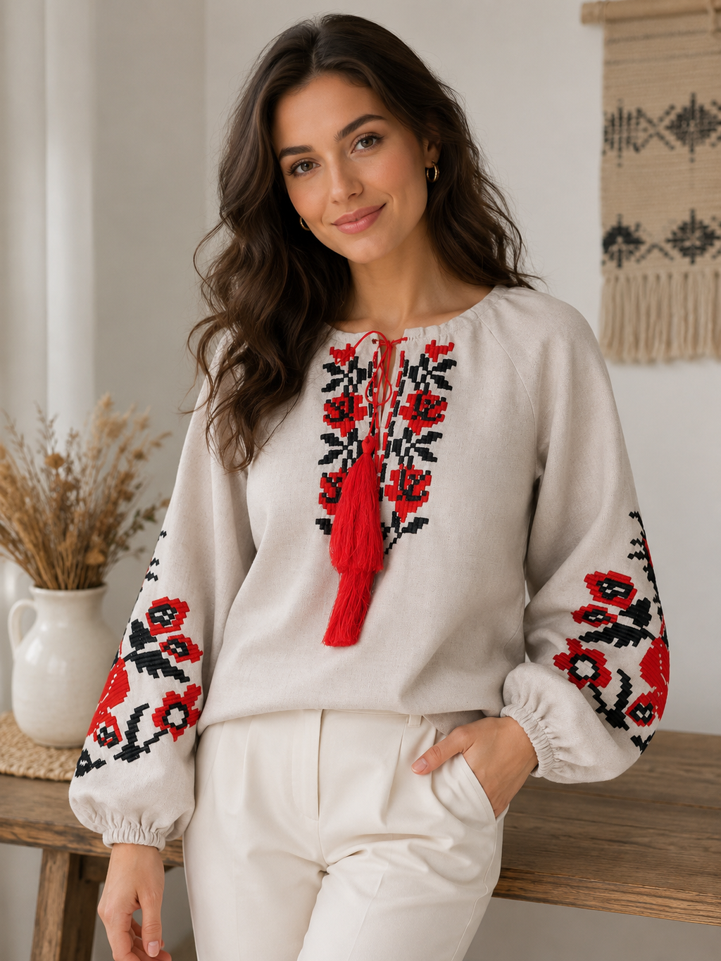 “Ruta” Embroidered Linen Blouse
