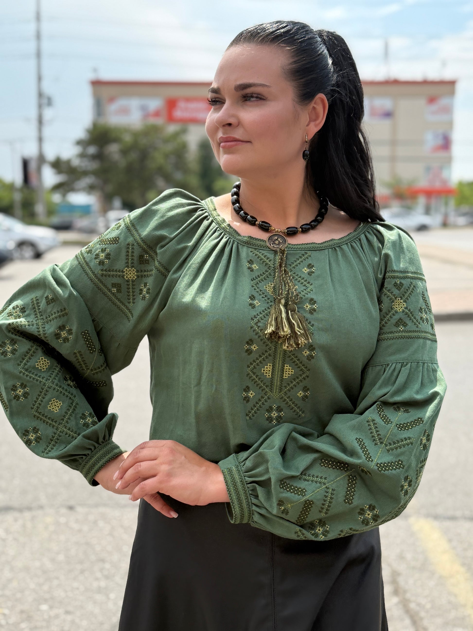 Women’s Green Vyshyvanka Cotton Long Sleeve In Ukrainian Traditions