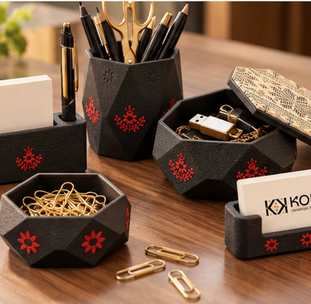 Ukrainian Print Desk Organizer Set — 5 Pieces