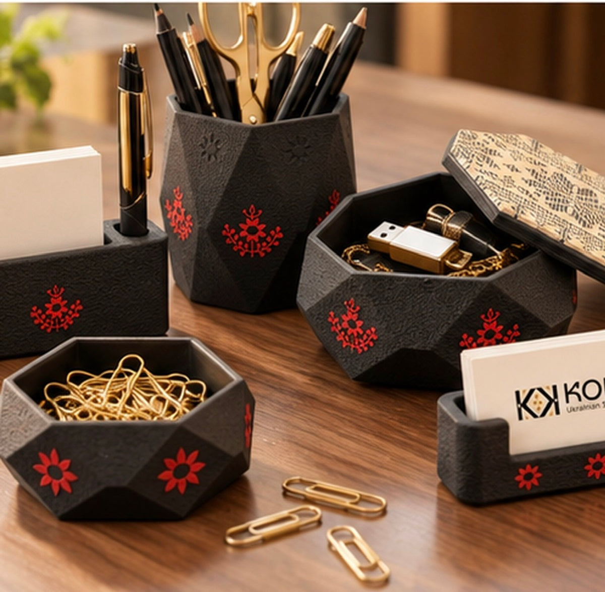 Ukrainian Print Desk Organizer Set — 5 Pieces