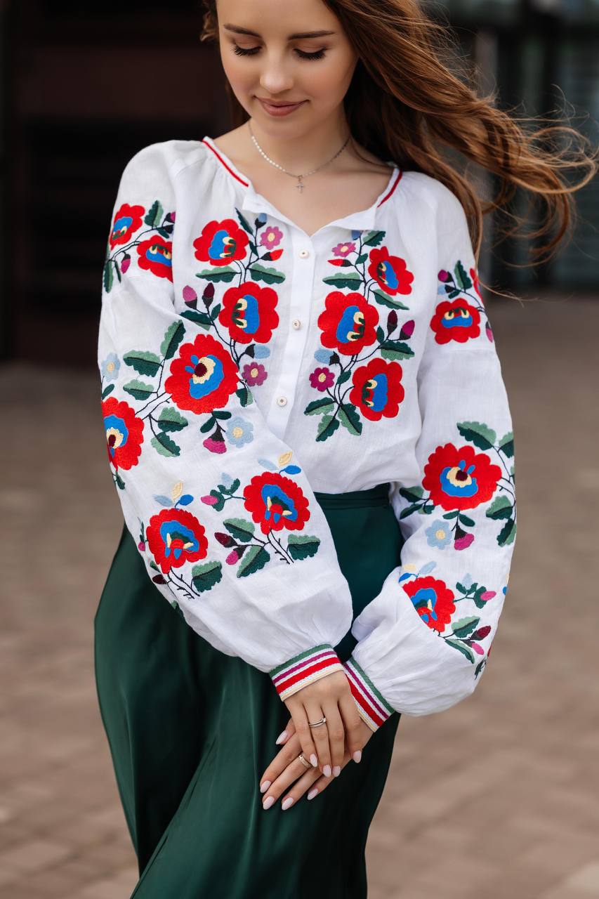 Women’s Linen Blouse with Floral Embroidery