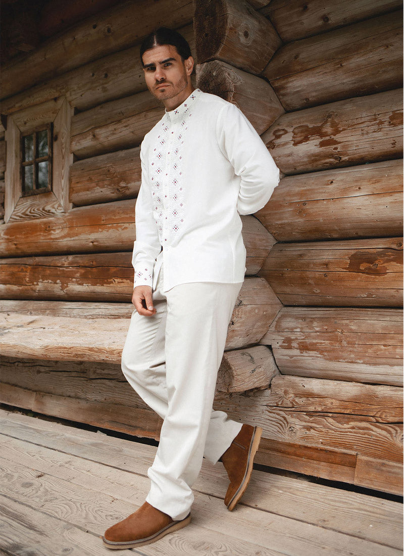 “Neboskhyl” White Embroidered Shirt for Men