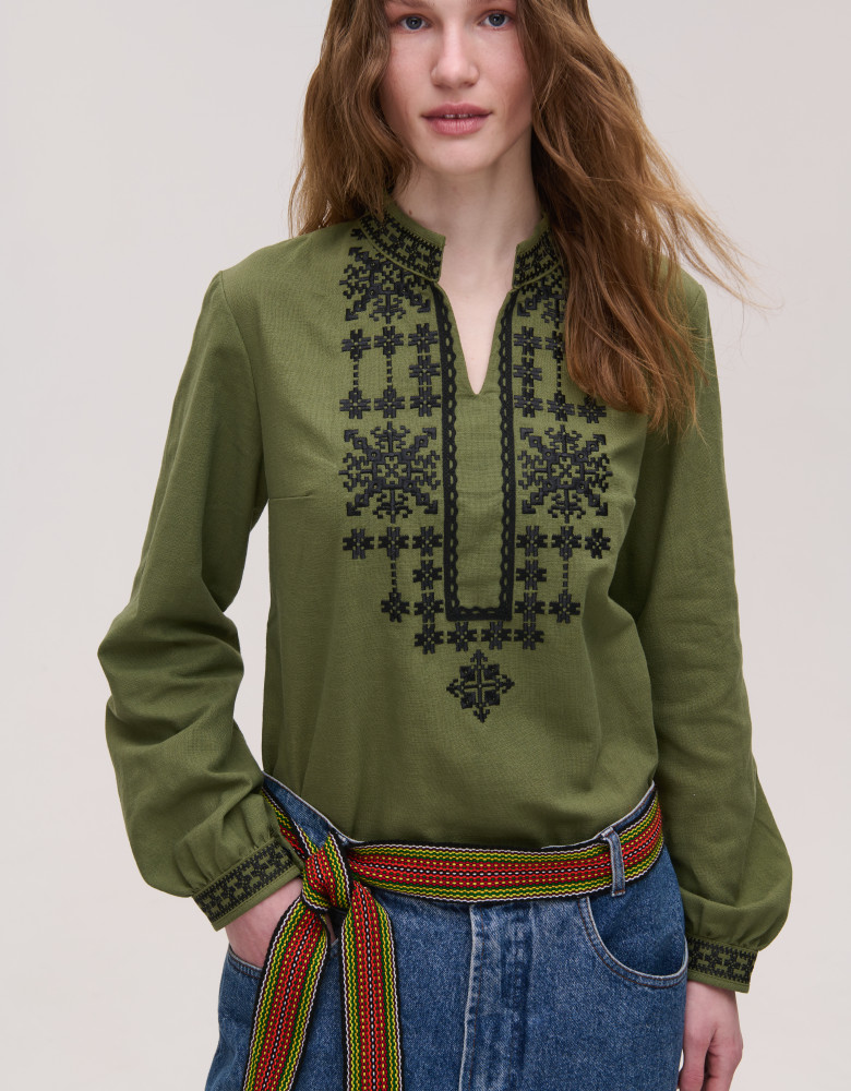 Women's Khaki Embroidered Shirt Nezlamni