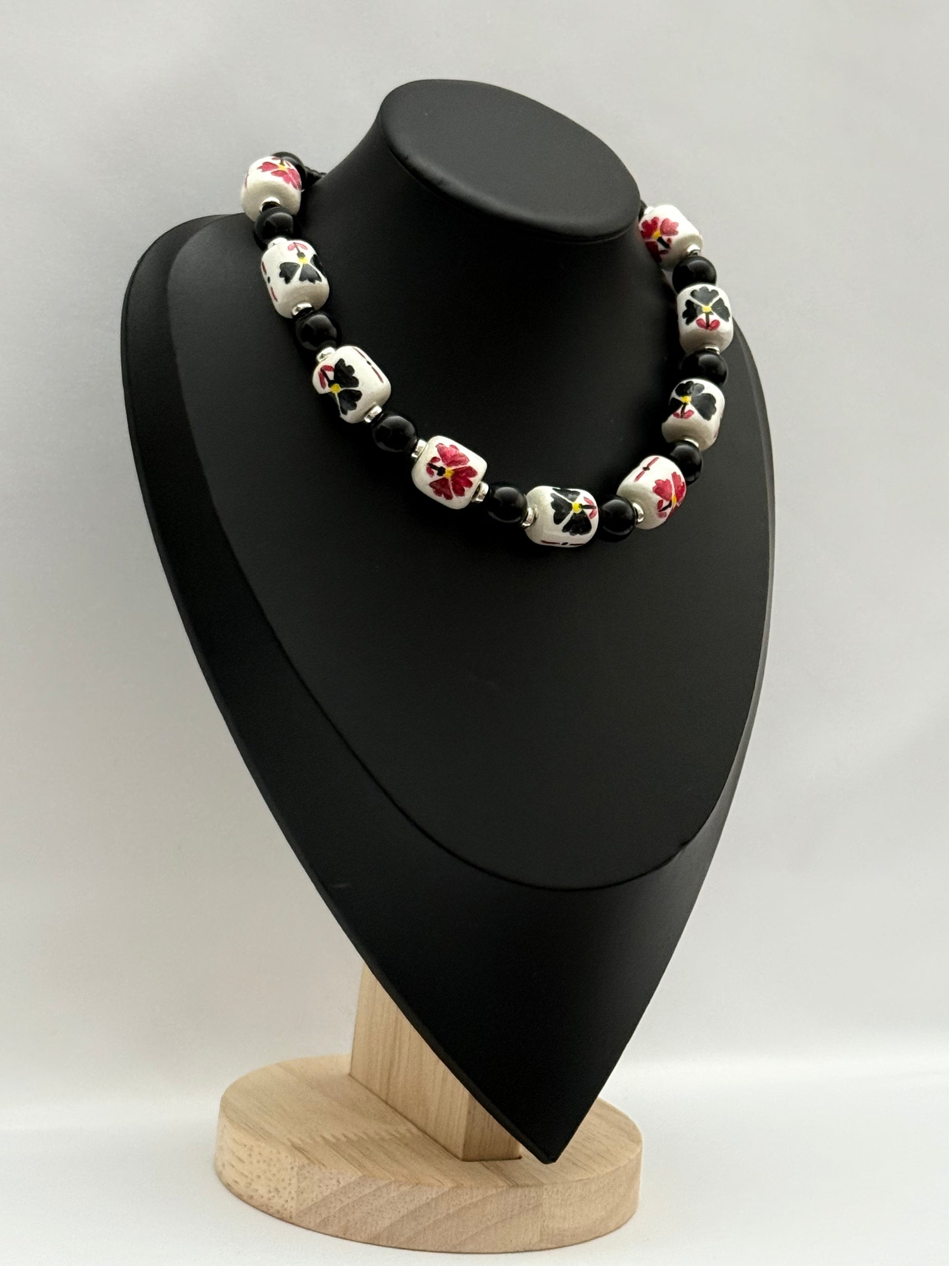 Single-Strand Onyx Choker with Handmade Ceramics Beads