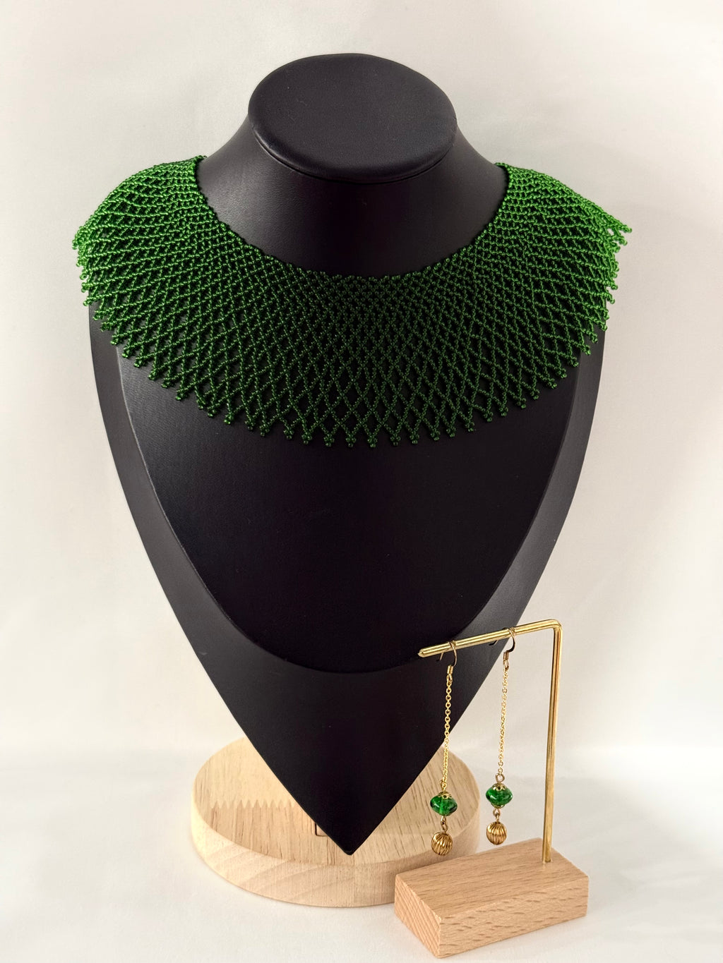 Green Sylianka Beaded Necklace with Earrings