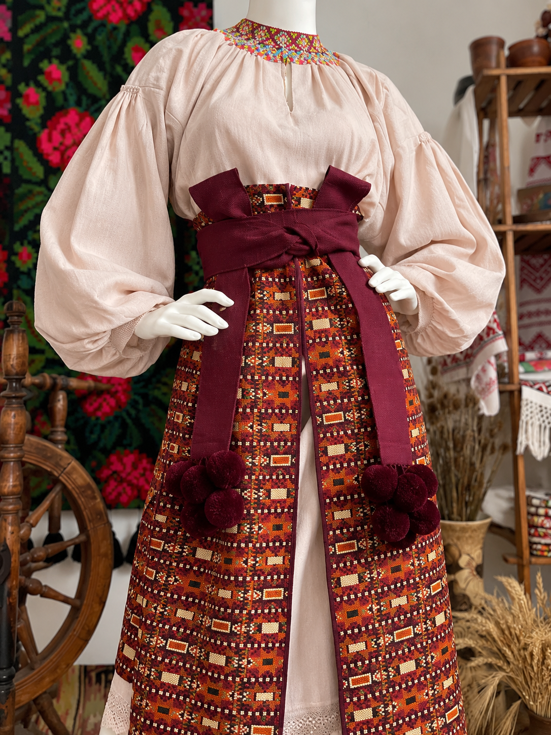 Traditional Ukrainian Plakhta Wrap Skirt Burgundy