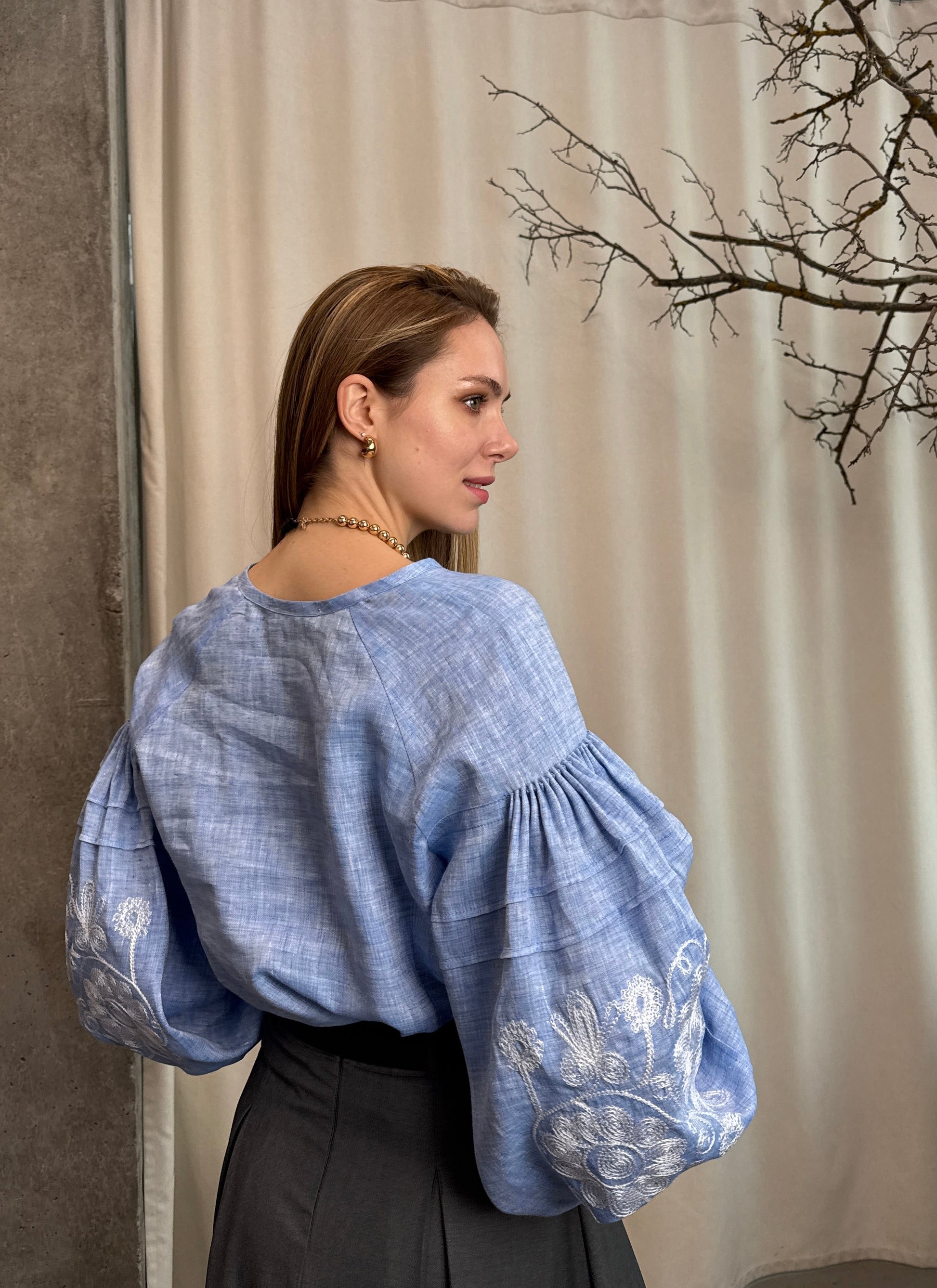 Linen Blouse “Oksana” in Light Blue