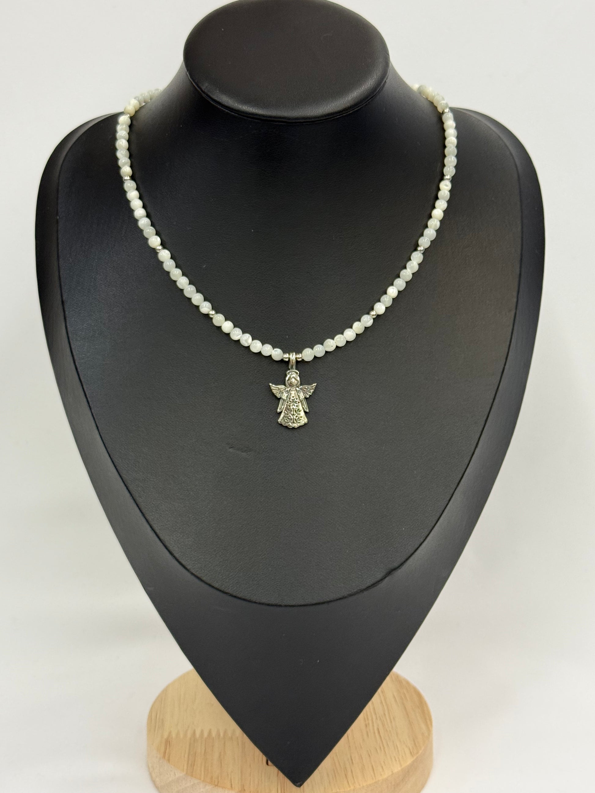 Mother of Pearl Necklace with “Angel” German Silver Pendant