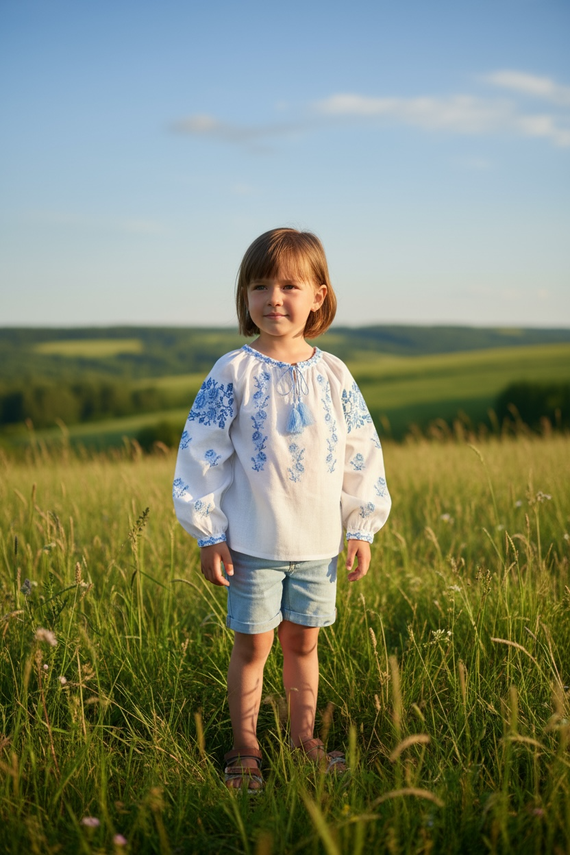 Girls White Cotton Vyshyvanka Long Sleeve In Ukrainian Traditions