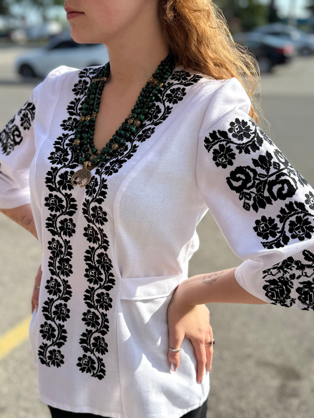 Branch Embroidered Shirt (Women’s - Black, 3/4 Sleeve)