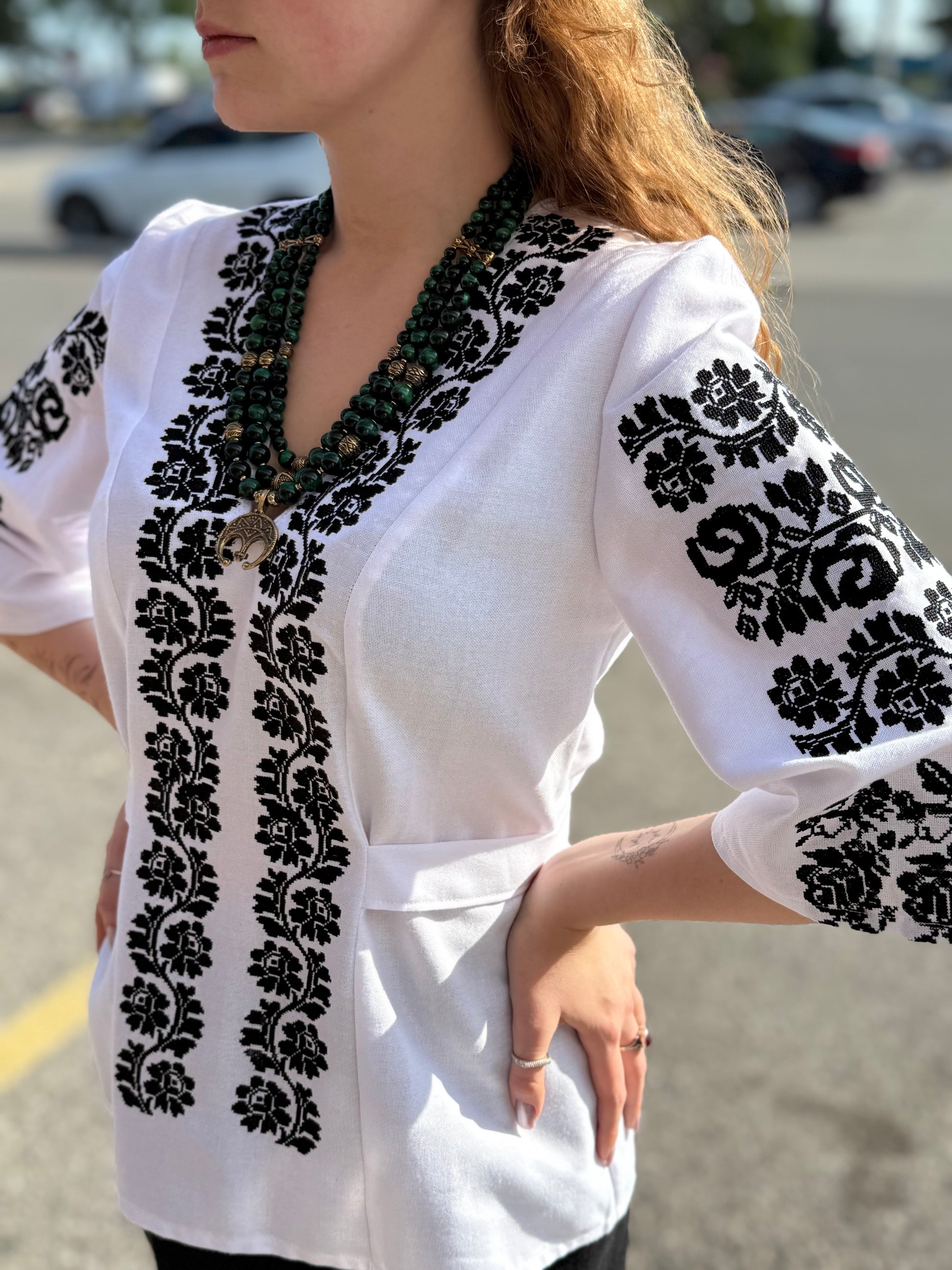 Branch Embroidered Shirt (Women’s - Black, 3/4 Sleeve)