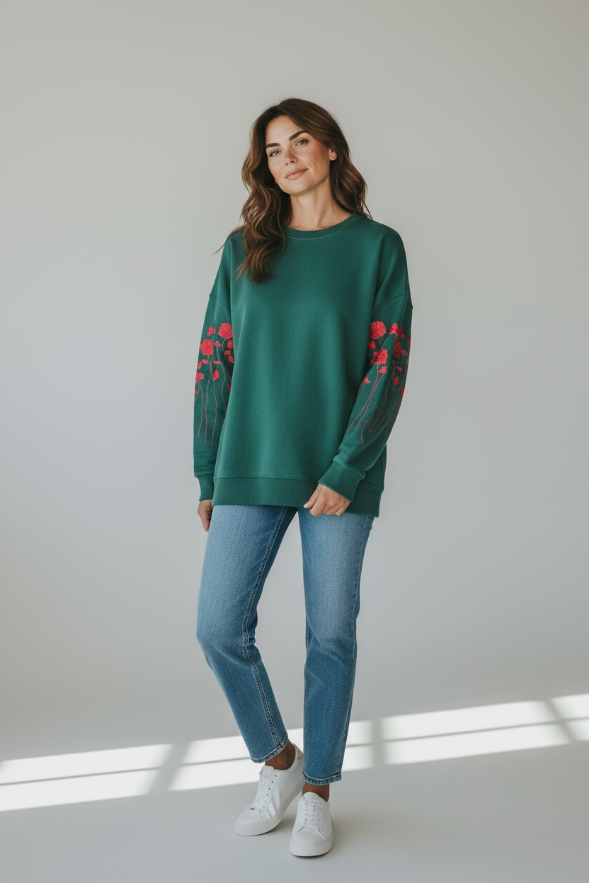Oversized Sweatshirt With "Flowers" Embroidery