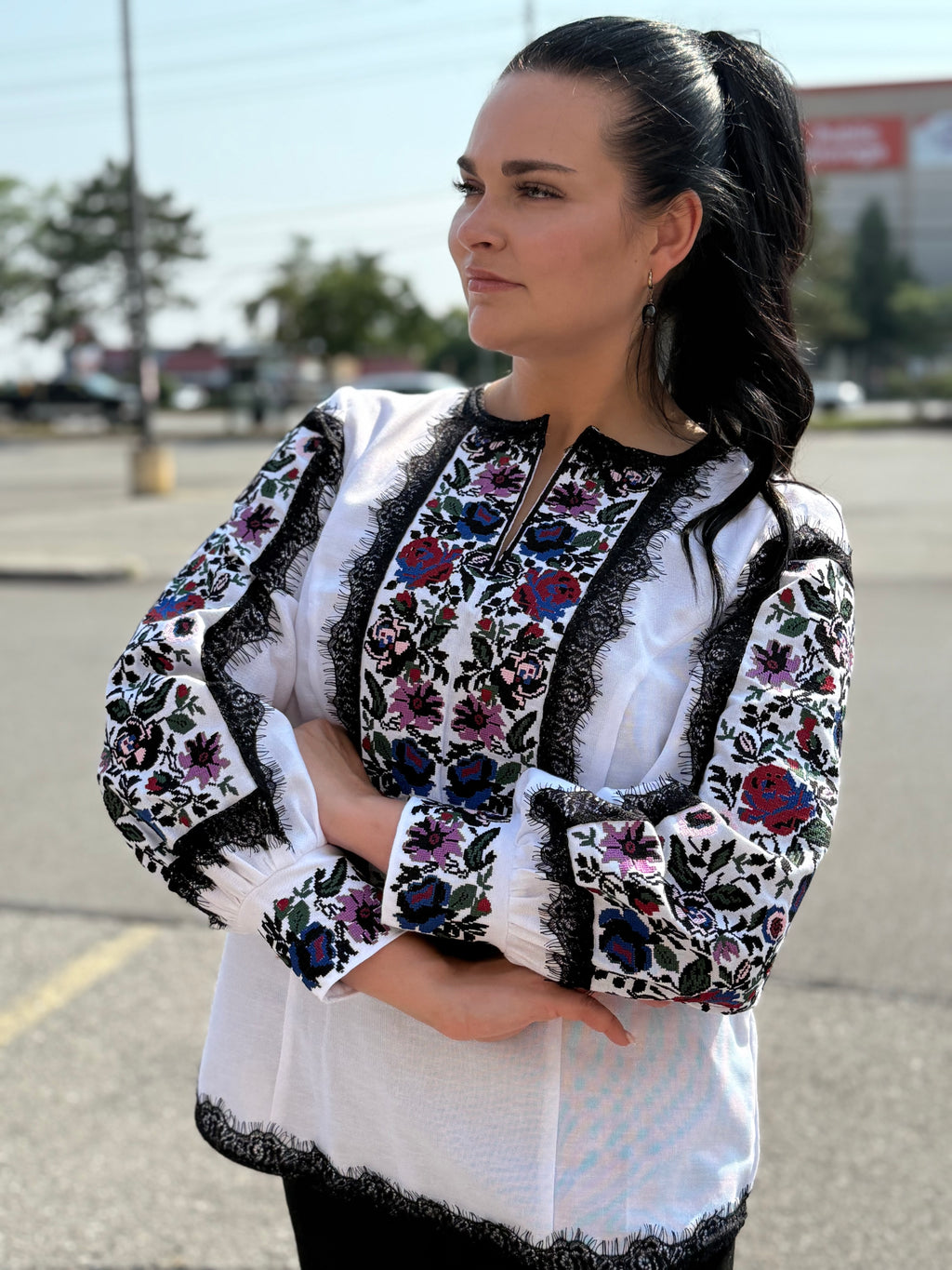 Women’s Embroidered Shirt "Kucheriava" – White Ukrainian Vyshyvanka with Floral Motifs