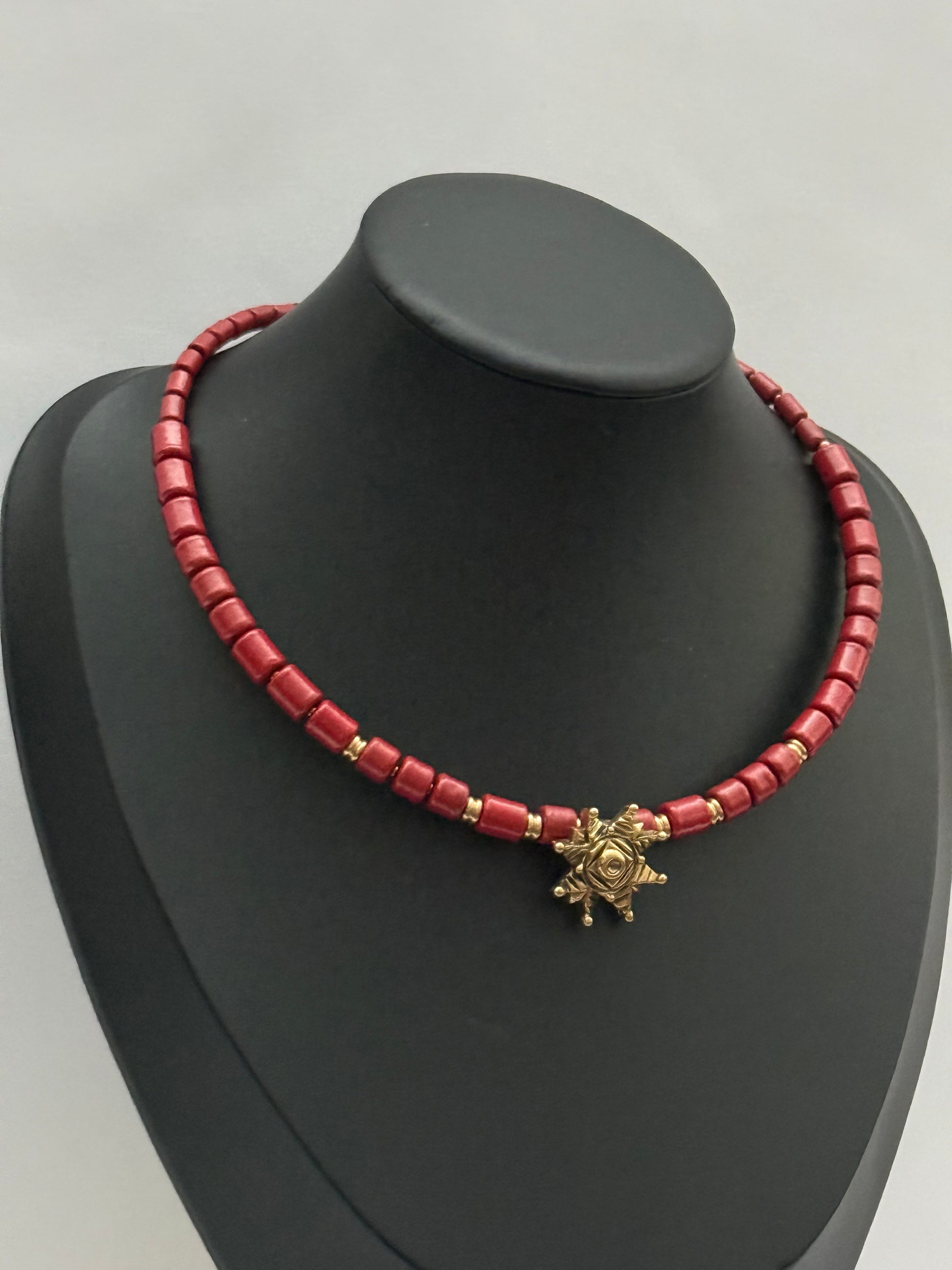 Kosiv Ceramic Choker with Brass Star – Handmade Ukrainian Jewelry