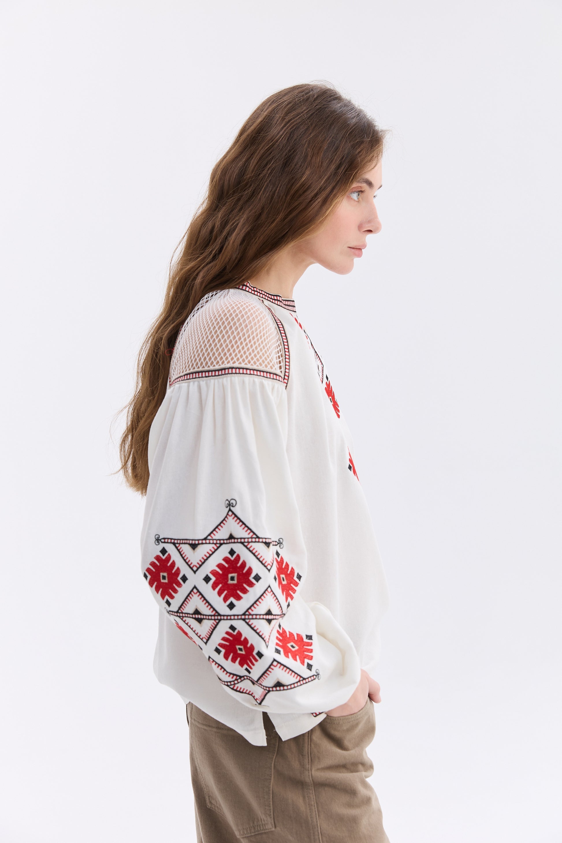 Women’s Embroidered Blouse with Red and Black Ornament