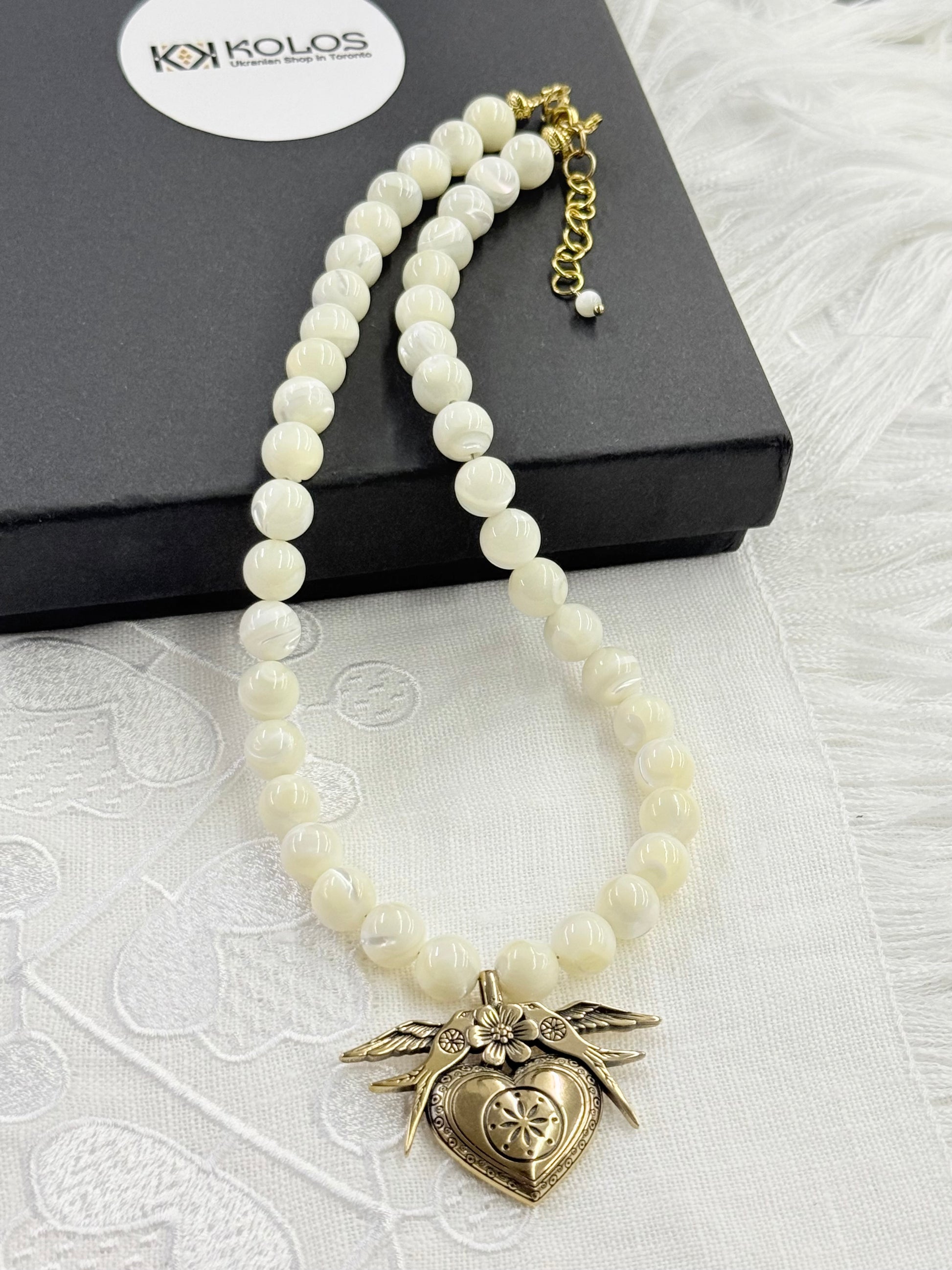 Mother of Pearl Necklace with “Yahnusok” Brass Pendant