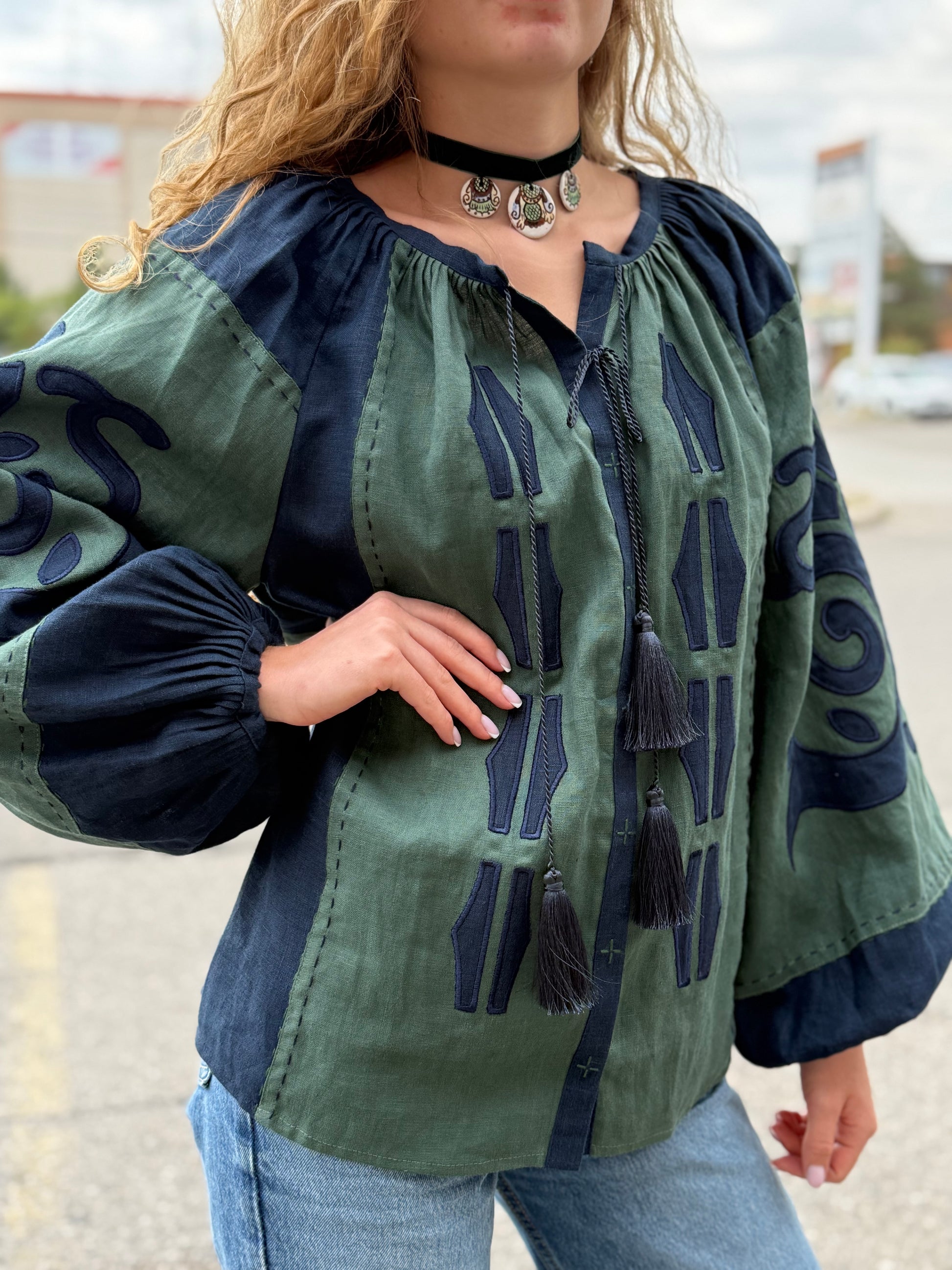 Blue-Green Linen Blouse