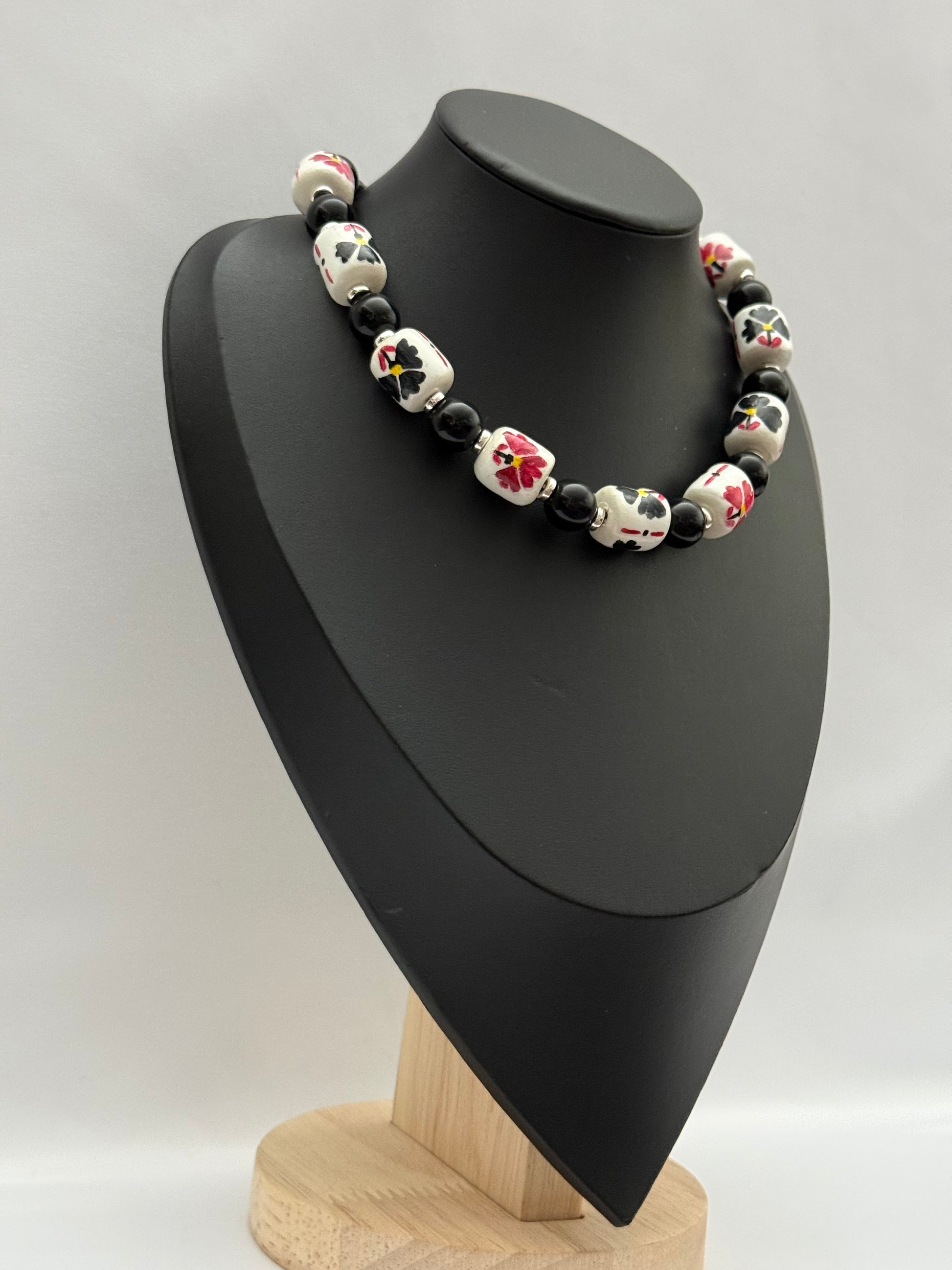 Single-Strand Onyx Choker with Handmade Ceramics Beads