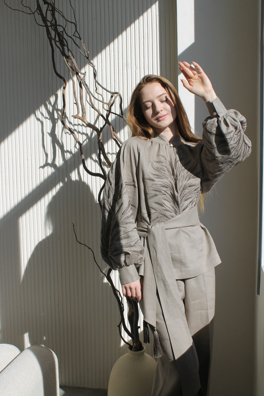 Linen Vyshyvanka In Mocha Colour "Wheat"
