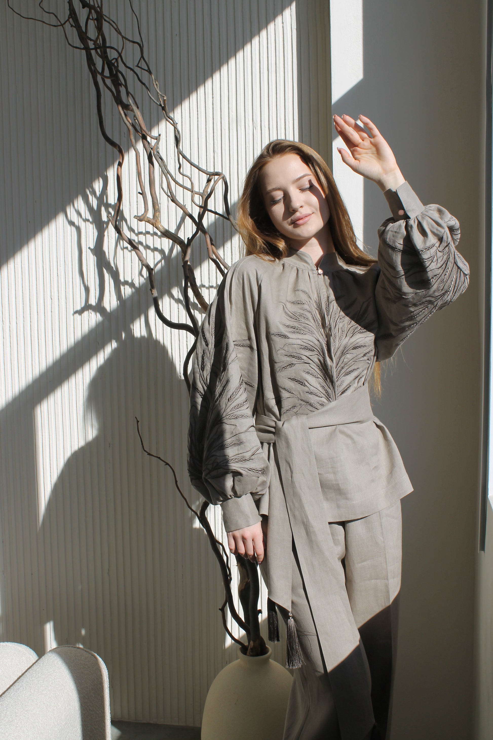 Linen Vyshyvanka In Mocha Colour "Wheat"