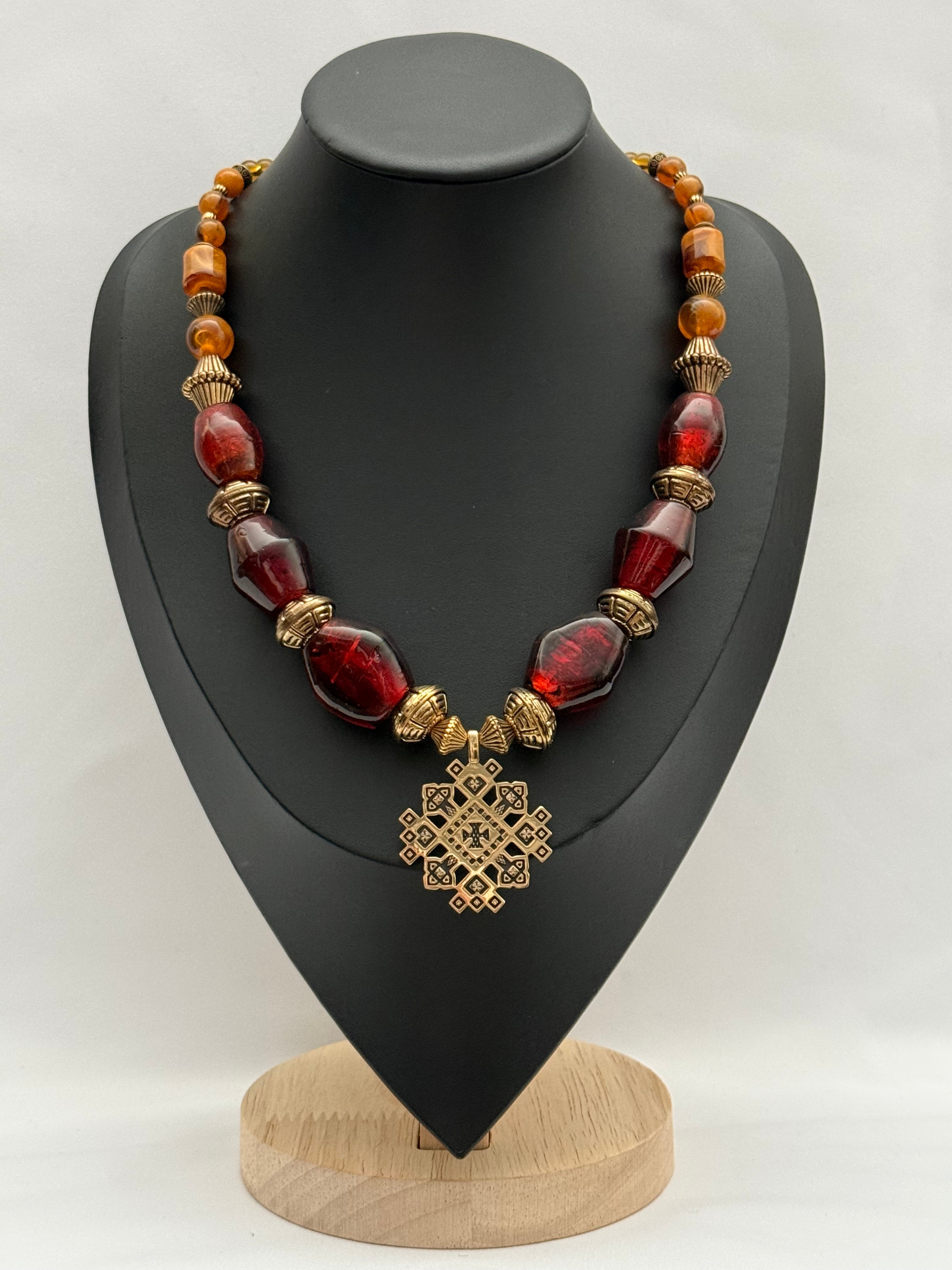 Red Vintage Murano Glass Necklace with Traditional Brass Zgarda