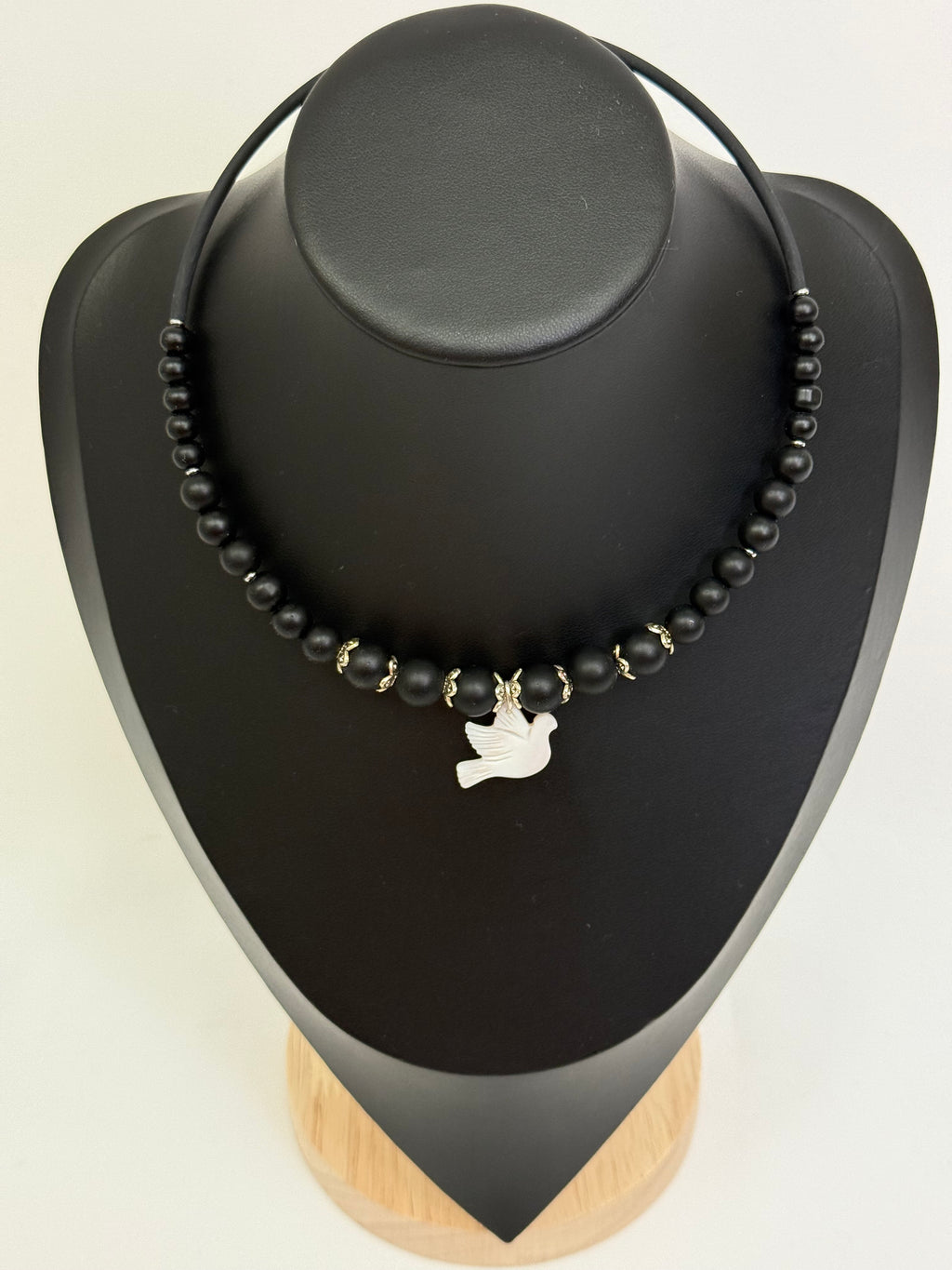 Black Onyx Choker with a White Bird