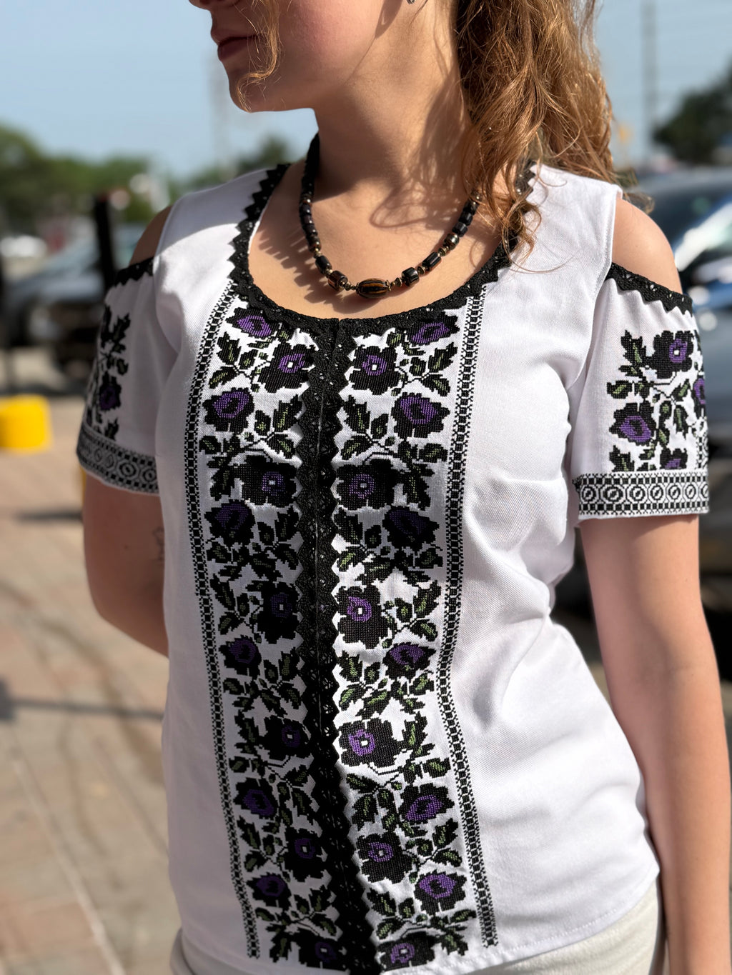 Women’s Embroidered Shirt "Festive" – Short Sleeve Ukrainian Vyshyvanka with Colorful Floral Embroidery