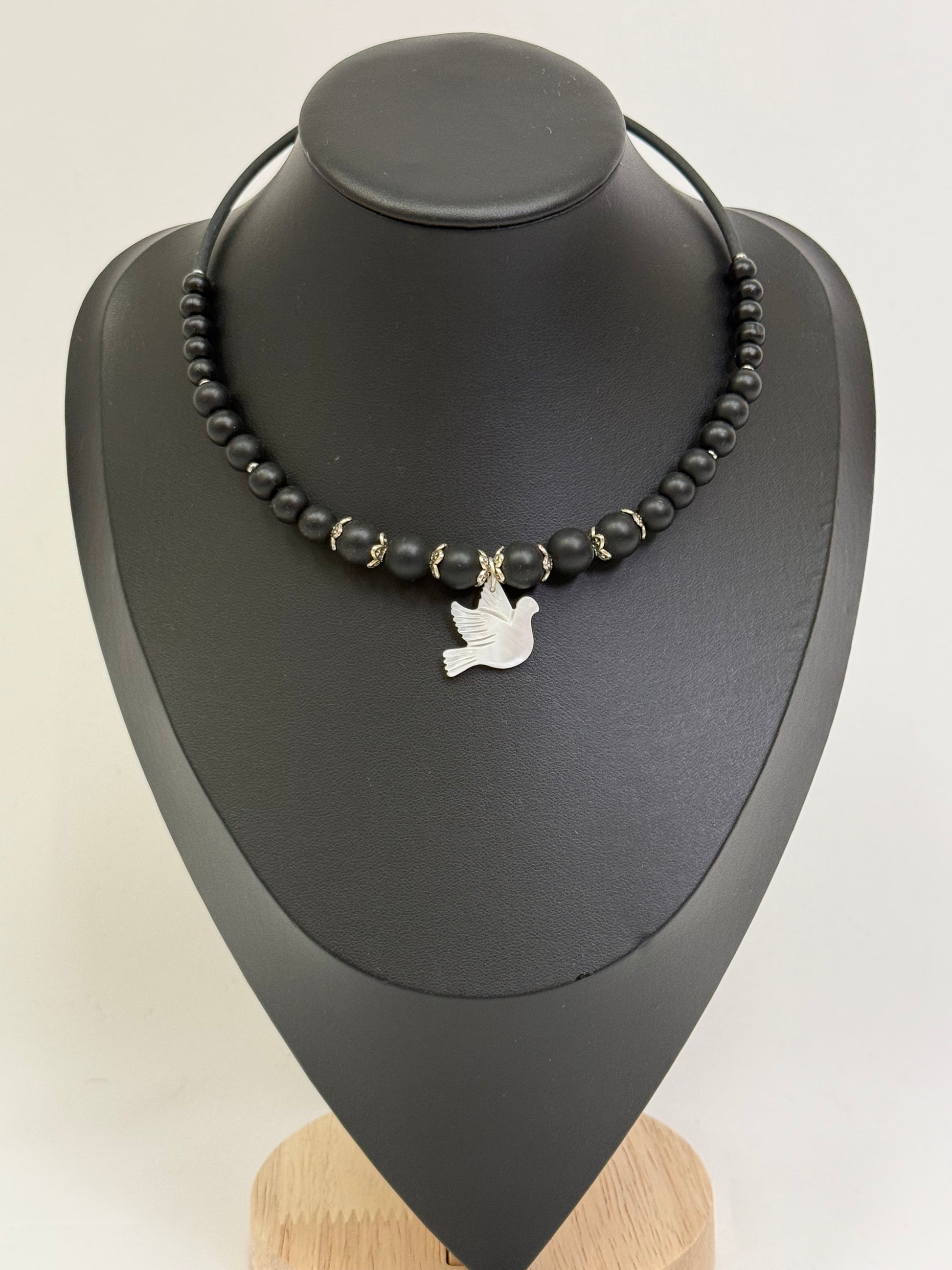 Black Onyx Choker with a White Bird